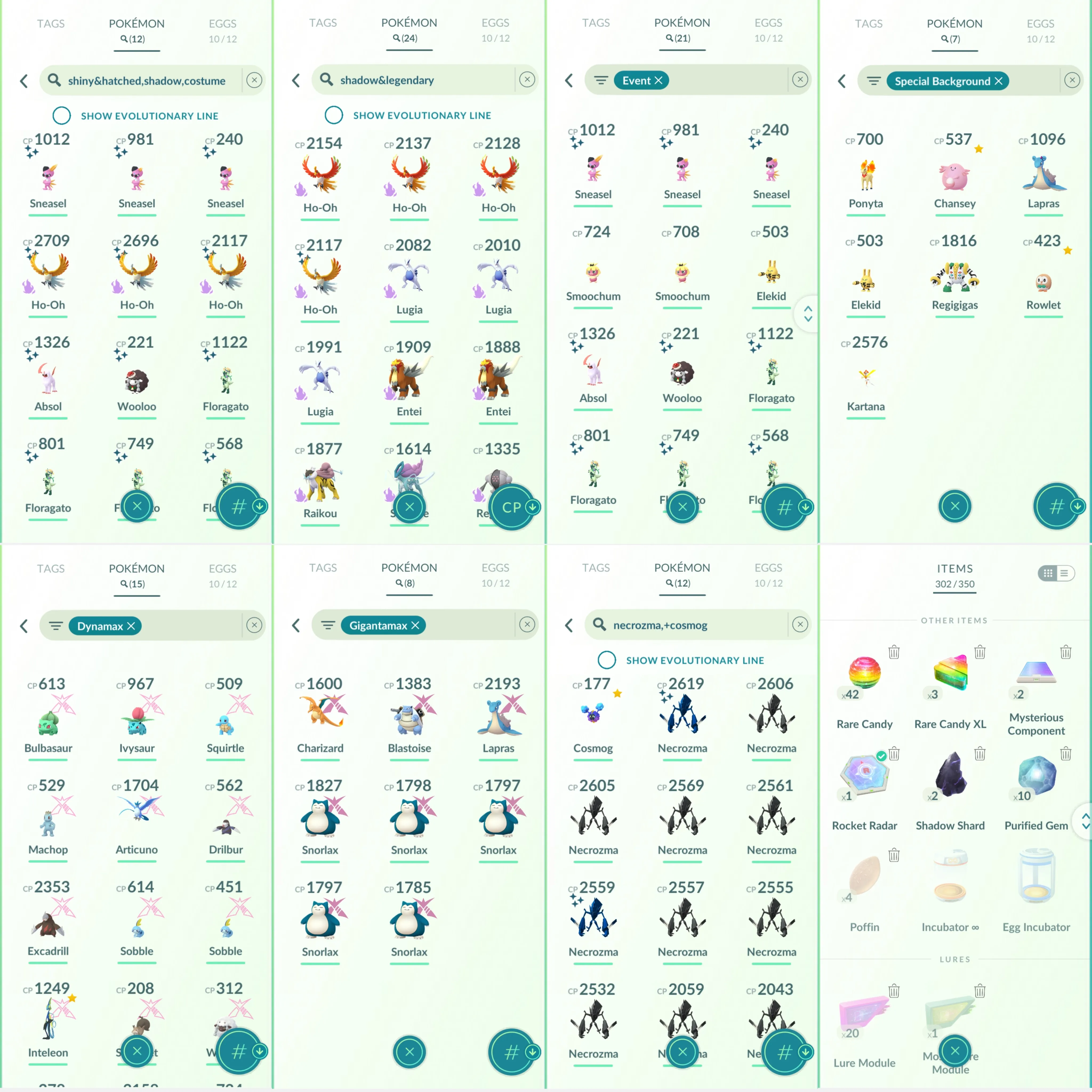 1752 LV46 GMax Charizard GMax Blastoise GMax Lapras GMax Snorlax Lugia100 Shiny Mega Kangaskhan Shiny Mega Mawile