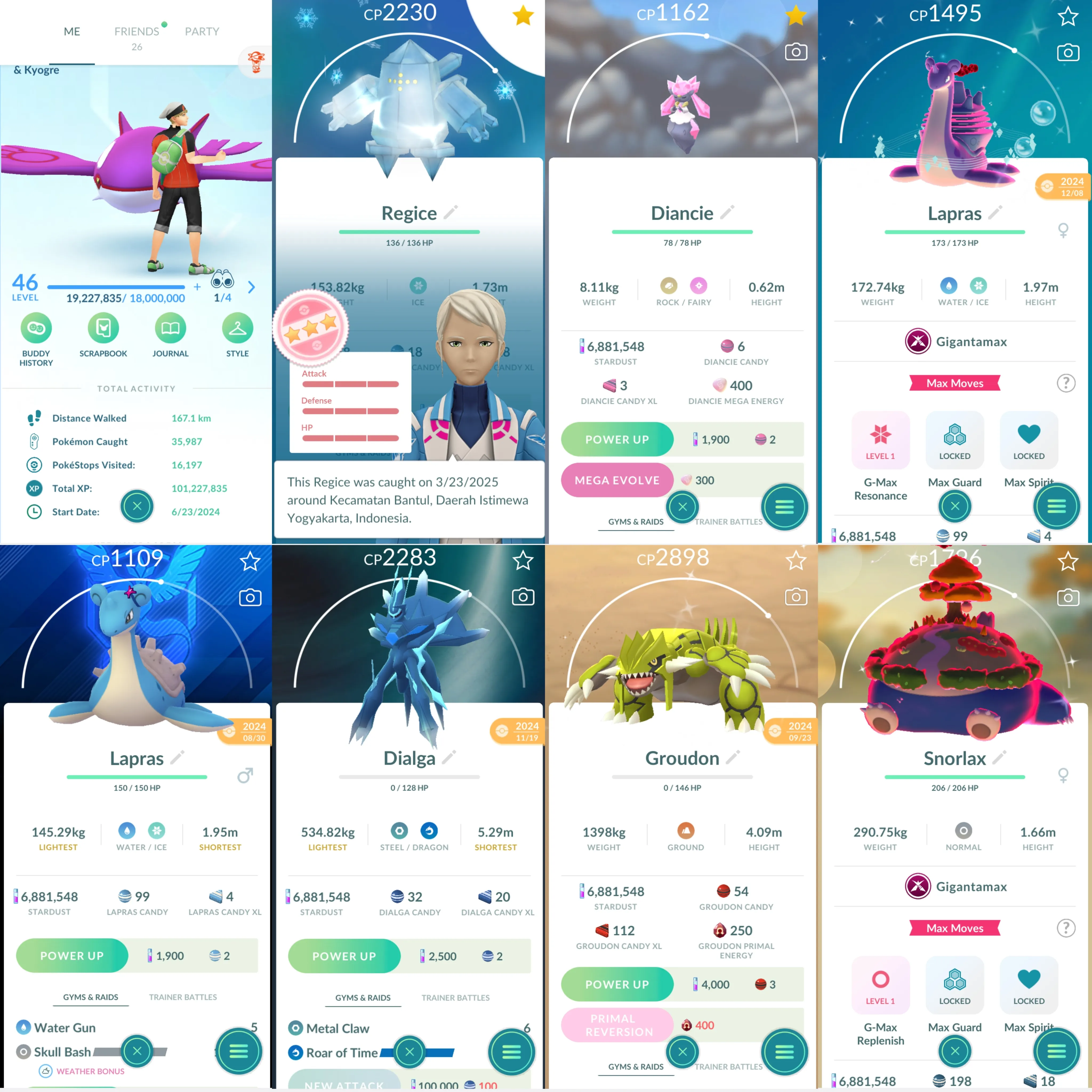 1754 LV46 Shiny GMax Snorlax Shiny GMax Lapras Roar of Time Shiny: groudon, kyogre, shadow ho-oh, kyurem, xerneas,zacian