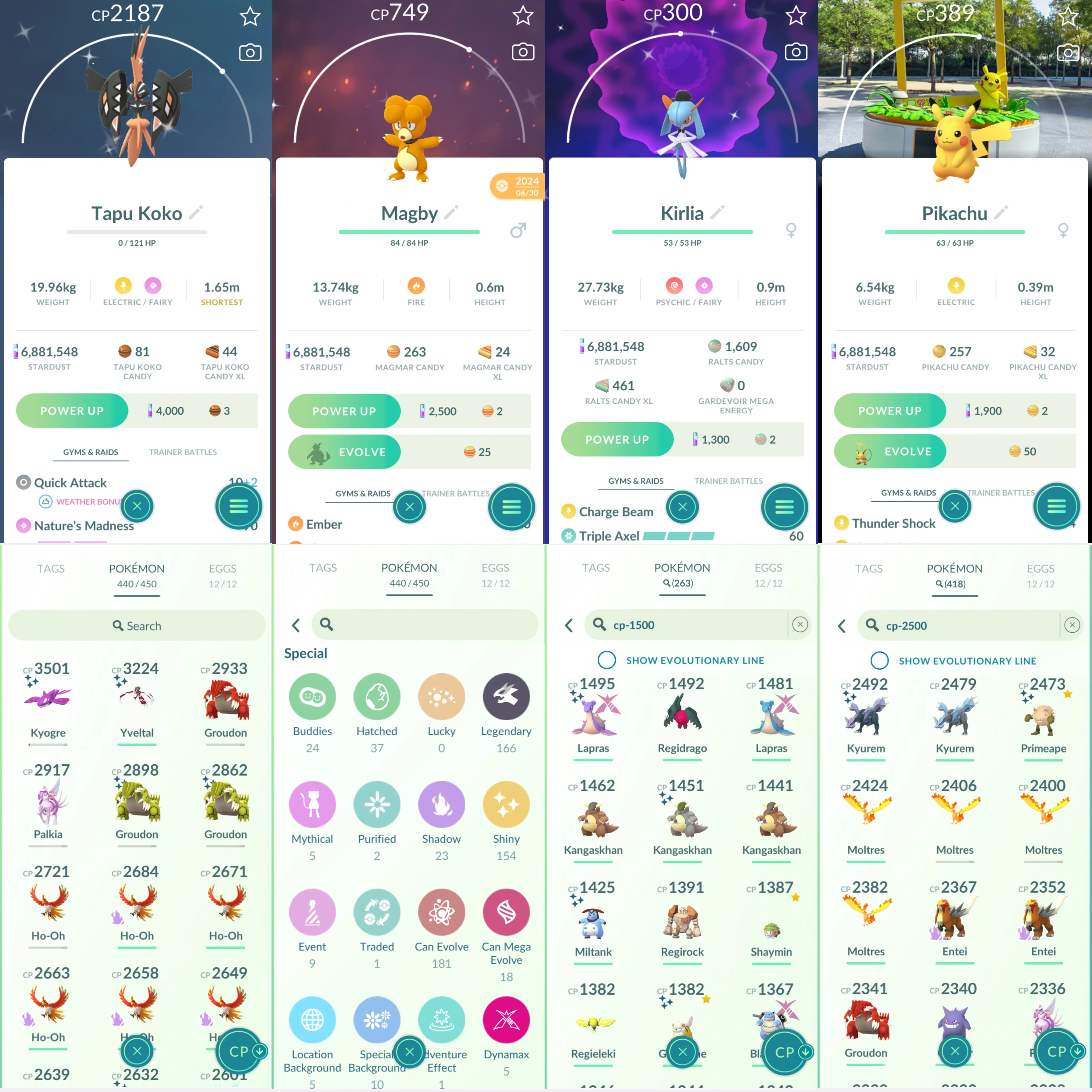 1754 LV46 Shiny GMax Snorlax Shiny GMax Lapras Roar of Time Shiny: groudon, kyogre, shadow ho-oh, kyurem, xerneas,zacian