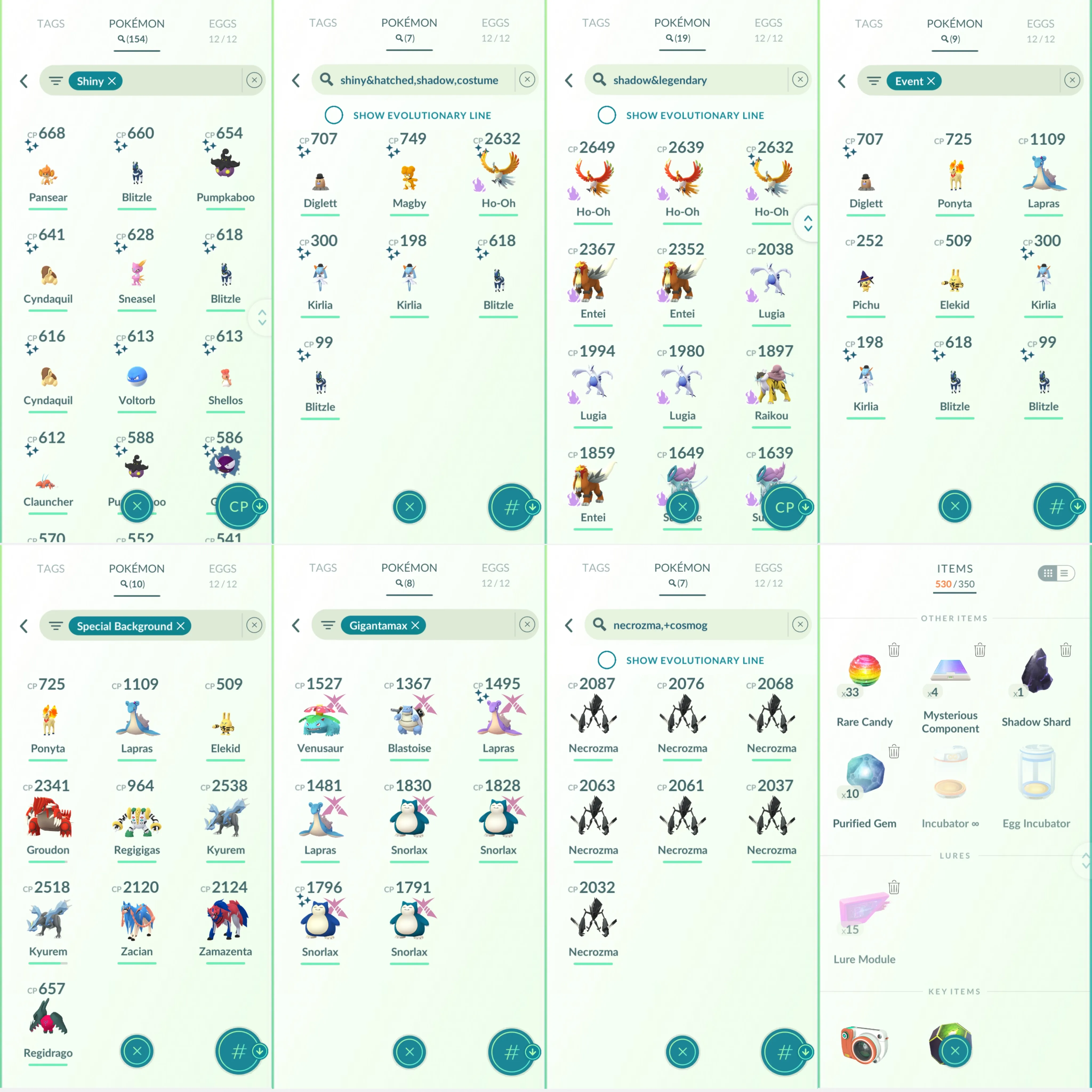 1754 LV46 Shiny GMax Snorlax Shiny GMax Lapras Roar of Time Shiny: groudon, kyogre, shadow ho-oh, kyurem, xerneas,zacian