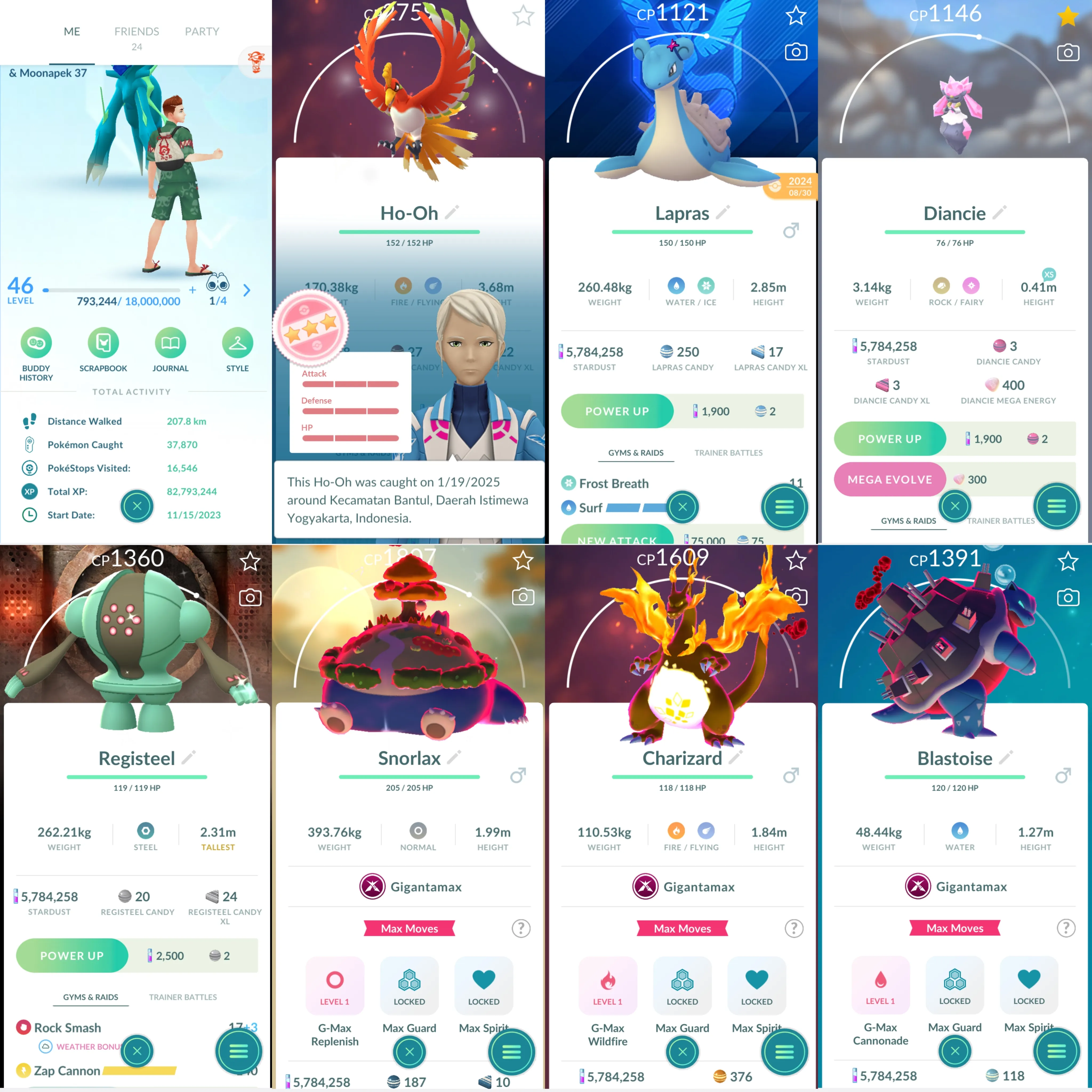 1755 LV46 Shiny GMax Snorlax Shiny Rare Registeel BG GMax Charizard GMax Blastoise GMax Lapras Shiny Blacephalon