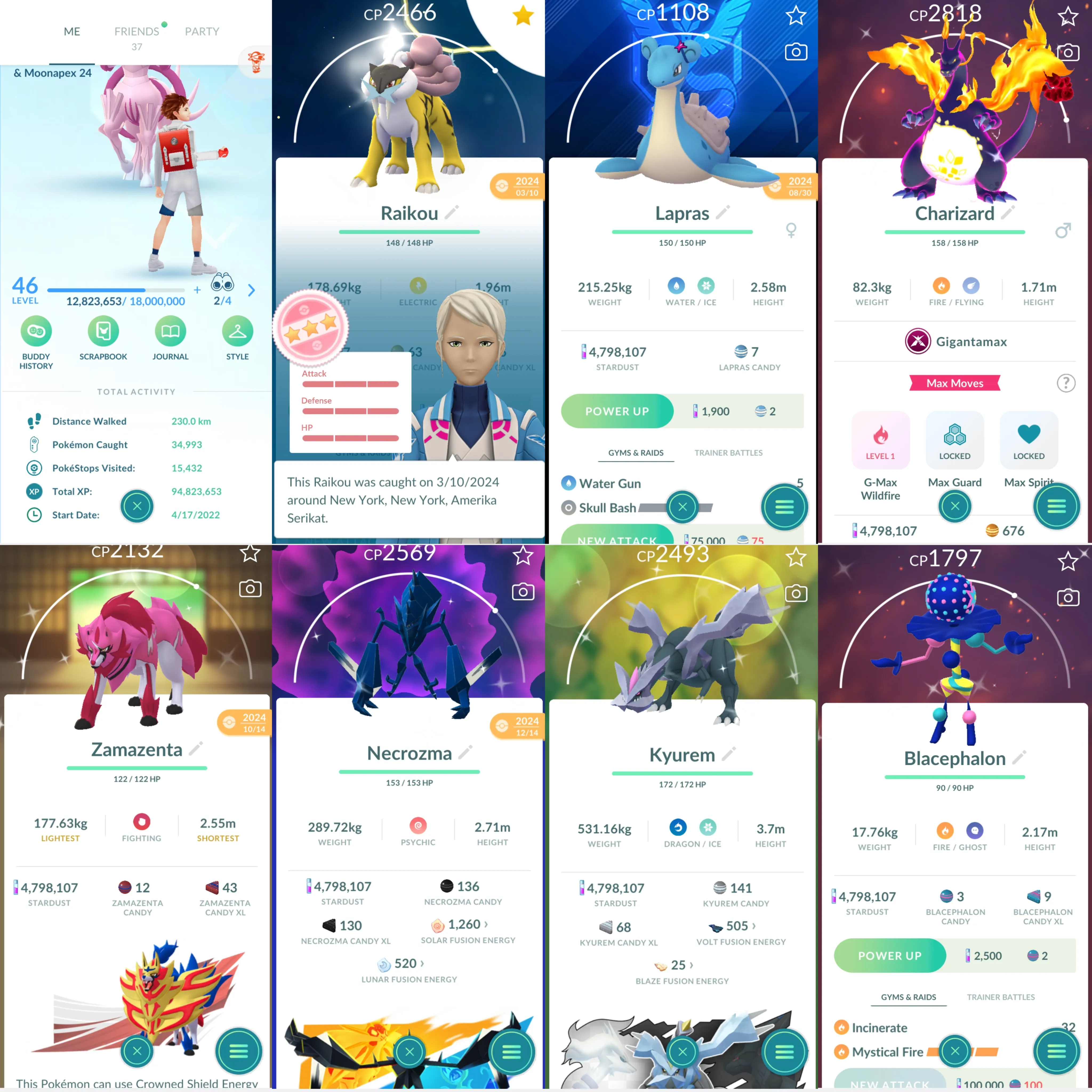 1759 LV46 Cosmogx2 Shiny GMax Charizard Shiny: necrozma, palkia origin, blacephalon, kyurem, zamazenta, flower crown blissey