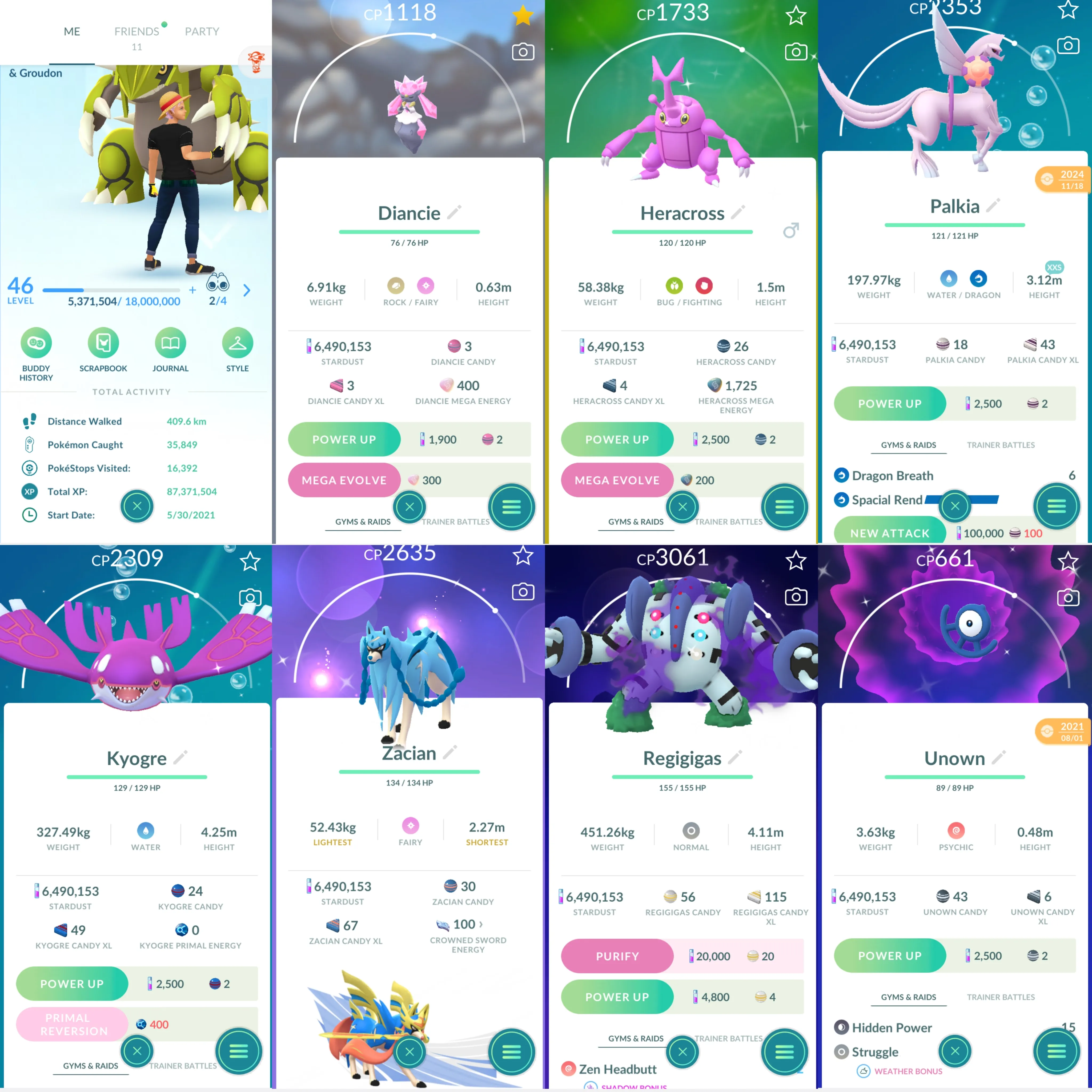 1768 LV46 GMax Machamp GMax Lapras GMax Snorlax GMax Rilaboom Shiny: Mega Heracross, necrozma, giratina origin+altered, groudon