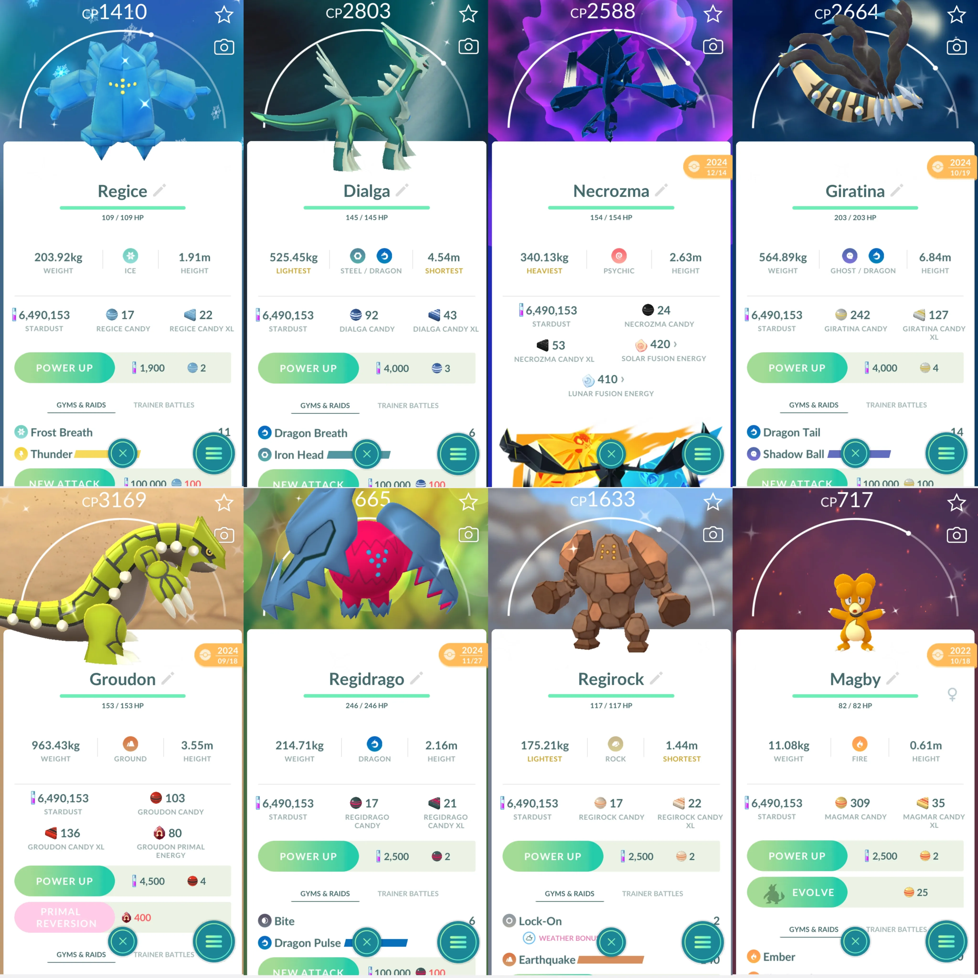 1768 LV46 GMax Machamp GMax Lapras GMax Snorlax GMax Rilaboom Shiny: Mega Heracross, necrozma, giratina origin+altered, groudon