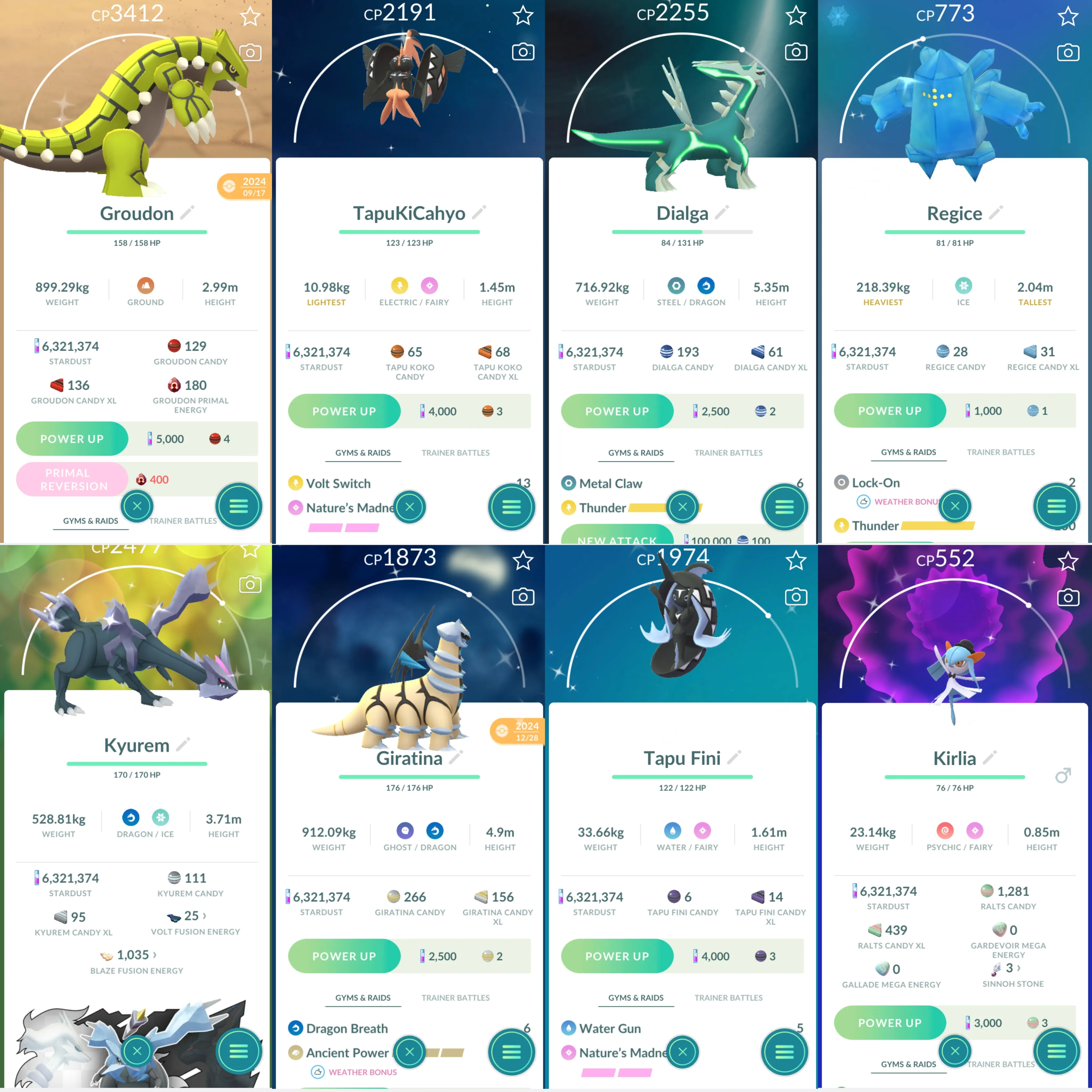 1775 LV46 Shiny GMax Machamp GMax: Charizard, Blastoise, Machamp, Lapras, Rillaboom Shiny: Zacian, Shadow Regigigas, Regice