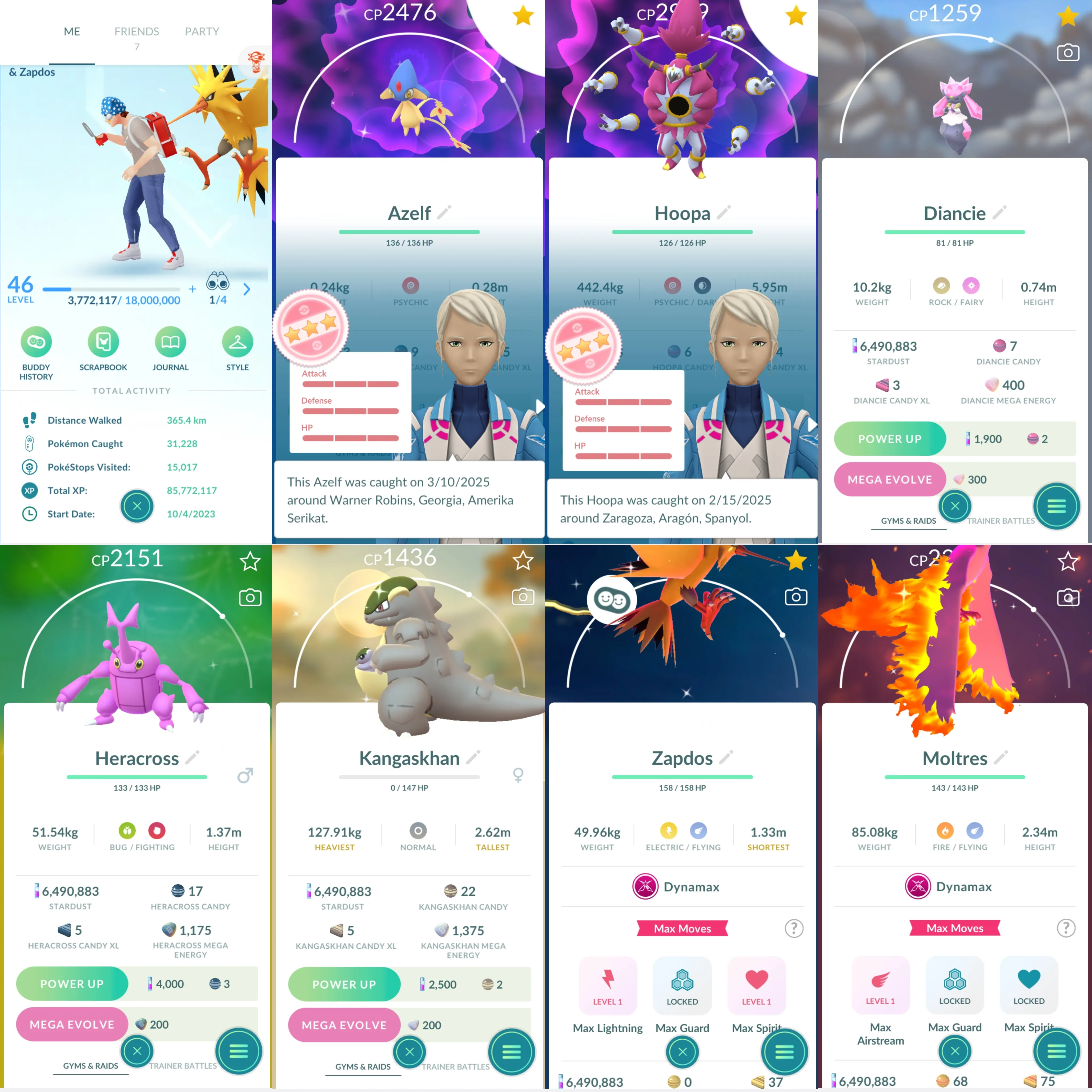 1779 LV46 Shundo Azelf Hoopa Unbound100 Mesprit100 Suicune100 Shiny DMax Zapdos Shiny DMax Moltresx2 Shiny ShadowSuicune