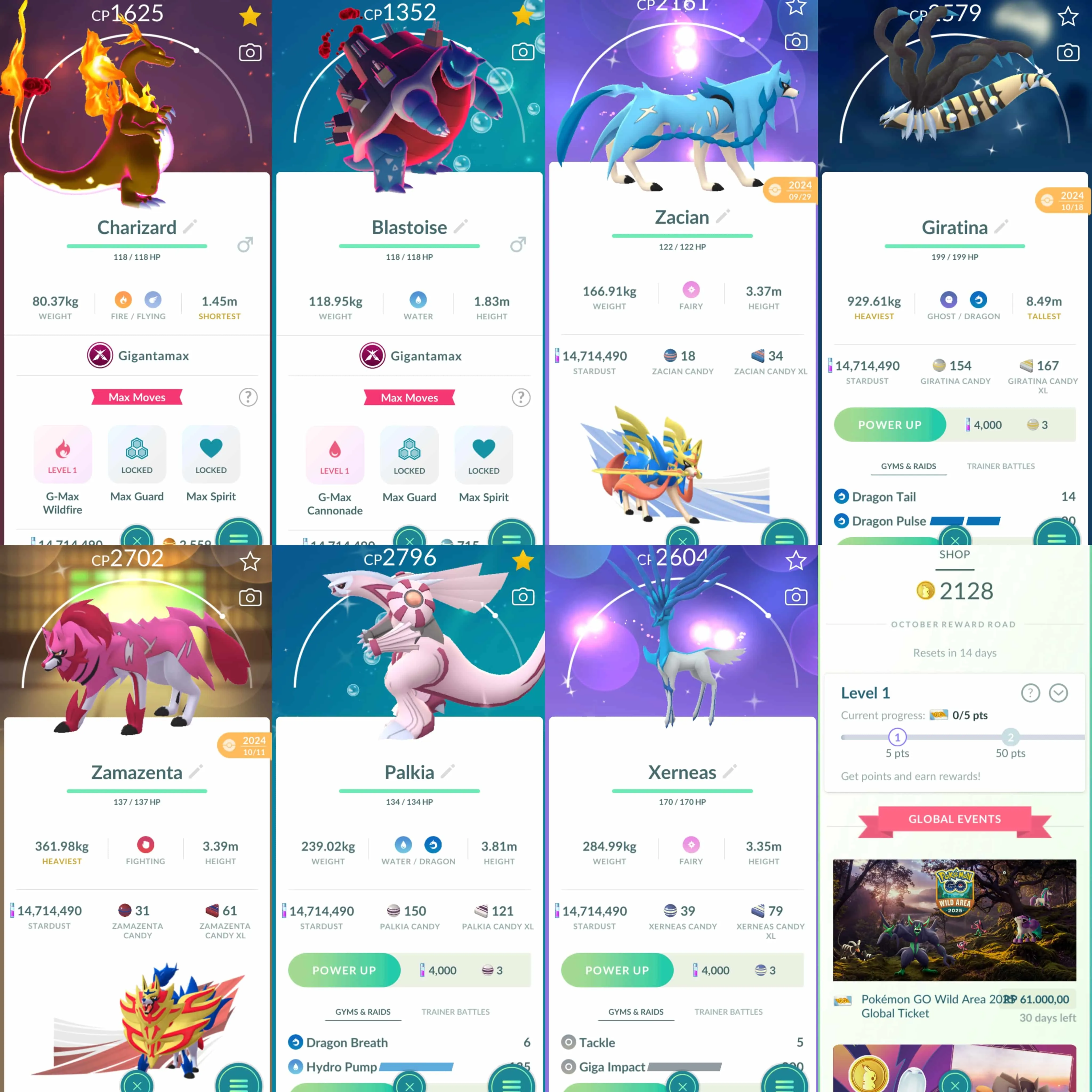 1791 Level 70 Masterball x2 Shiny shadow Mewtwo Shundo Metagross Shiny Shadow Lugia Shiny Shadow Ho-Oh Shiny Necrozma Shiny: kyogre, zacian, zamazenta, giratina, xerneas, genesect, regice,   GMax Charizard GMax Blastoise
