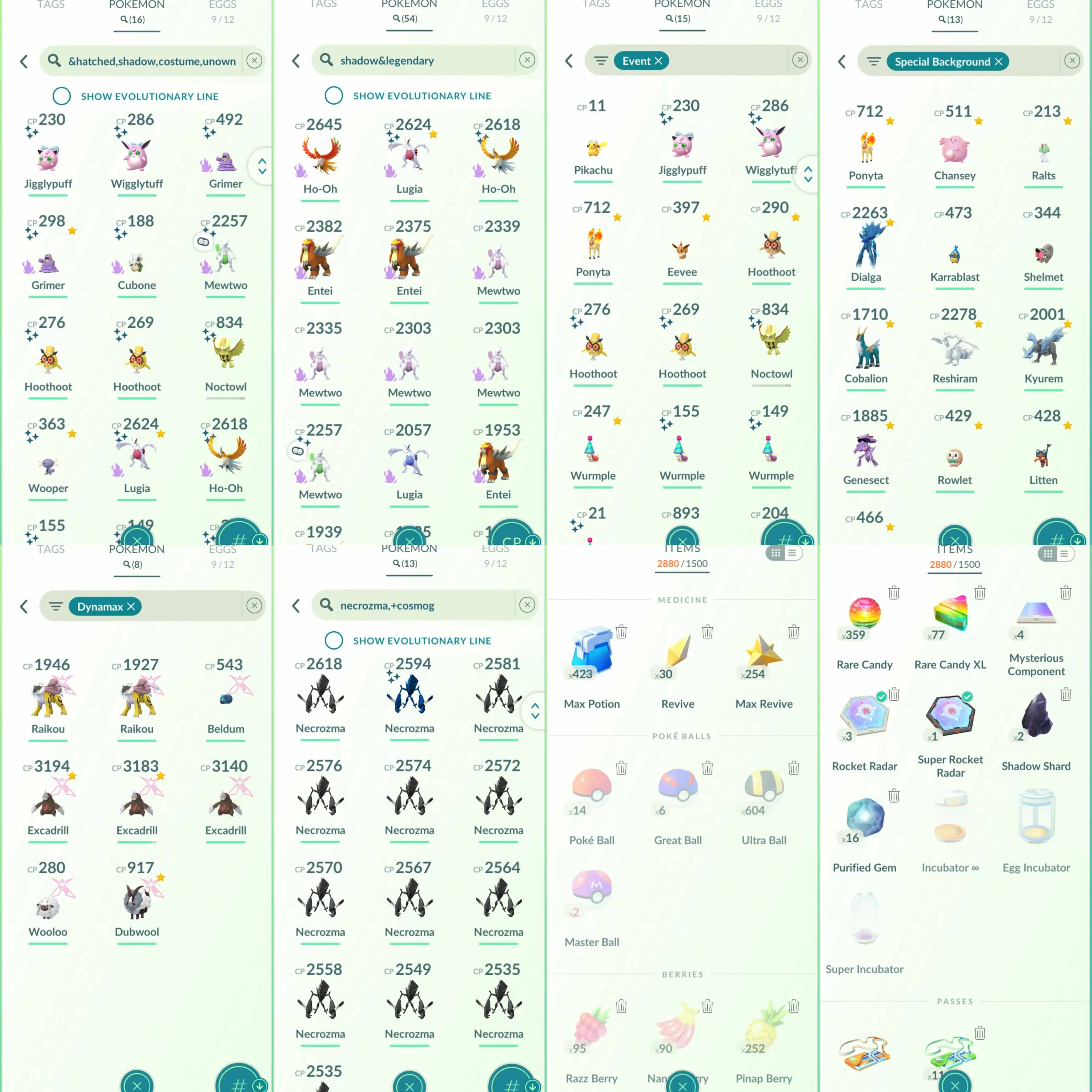 1791 Level 70 Masterball x2 Shiny shadow Mewtwo Shundo Metagross Shiny Shadow Lugia Shiny Shadow Ho-Oh Shiny Necrozma Shiny: kyogre, zacian, zamazenta, giratina, xerneas, genesect, regice,   GMax Charizard GMax Blastoise