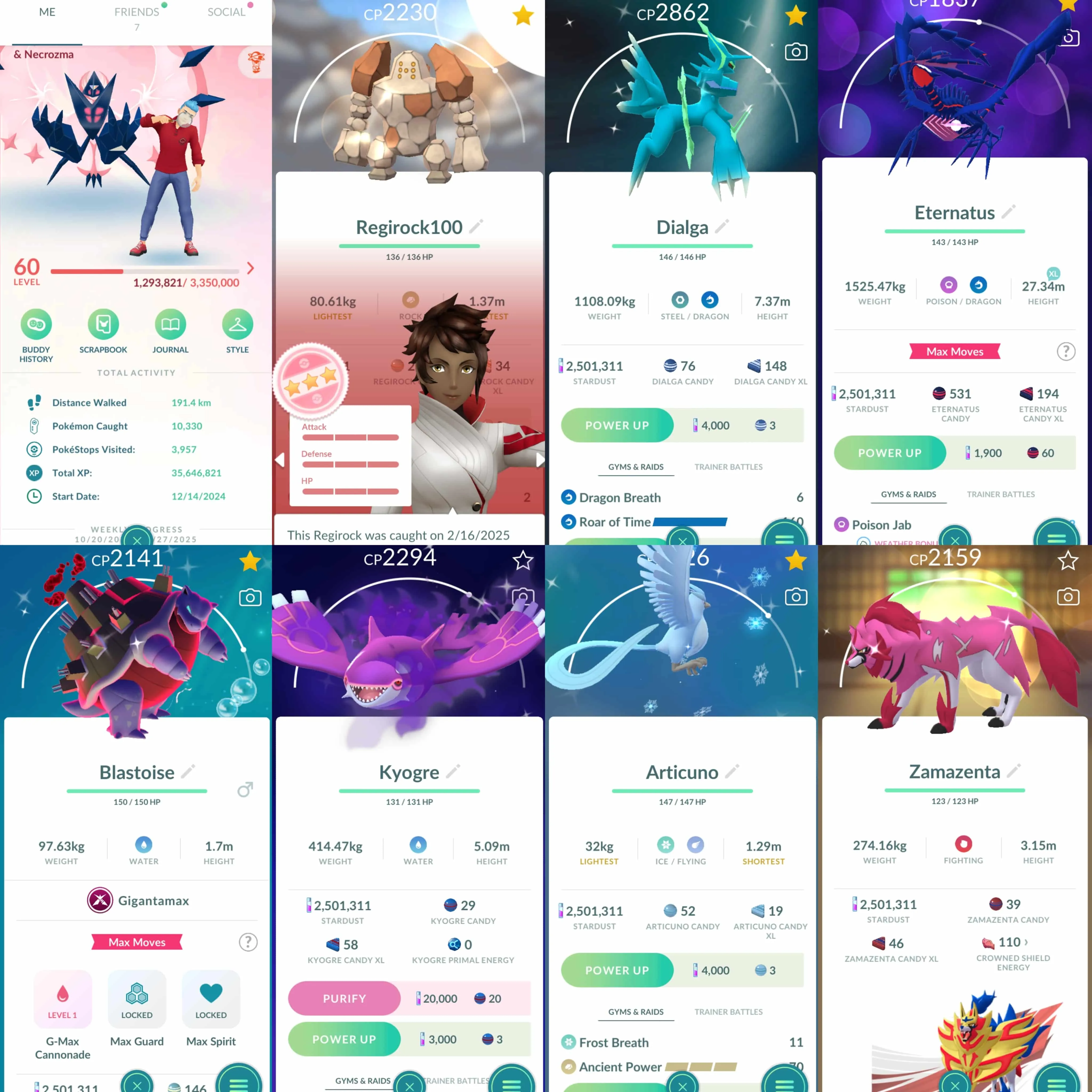 1805 Level 60 Eternatus Shiny Dawn Wings Necrozma Shiny GMax Blastoise Shiny GMax Butterfree Shiny: Dialga Origin Roar of Time, shadow Kyogre, articuno, zamazenta, kyurem, shadow ho-oh, cresselia, shadow regigigas, terrakion, cobalion