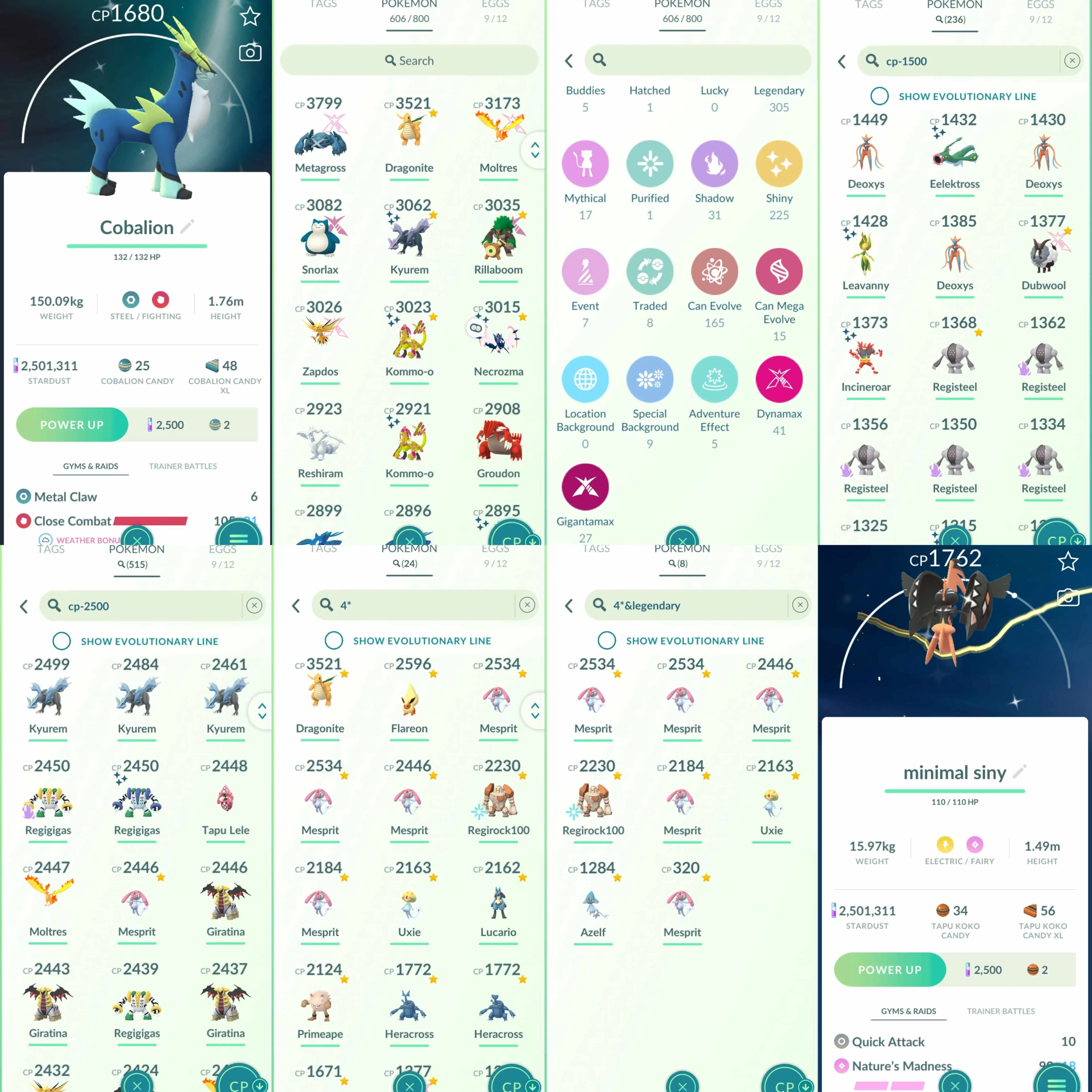 1805 Level 60 Eternatus Shiny Dawn Wings Necrozma Shiny GMax Blastoise Shiny GMax Butterfree Shiny: Dialga Origin Roar of Time, shadow Kyogre, articuno, zamazenta, kyurem, shadow ho-oh, cresselia, shadow regigigas, terrakion, cobalion