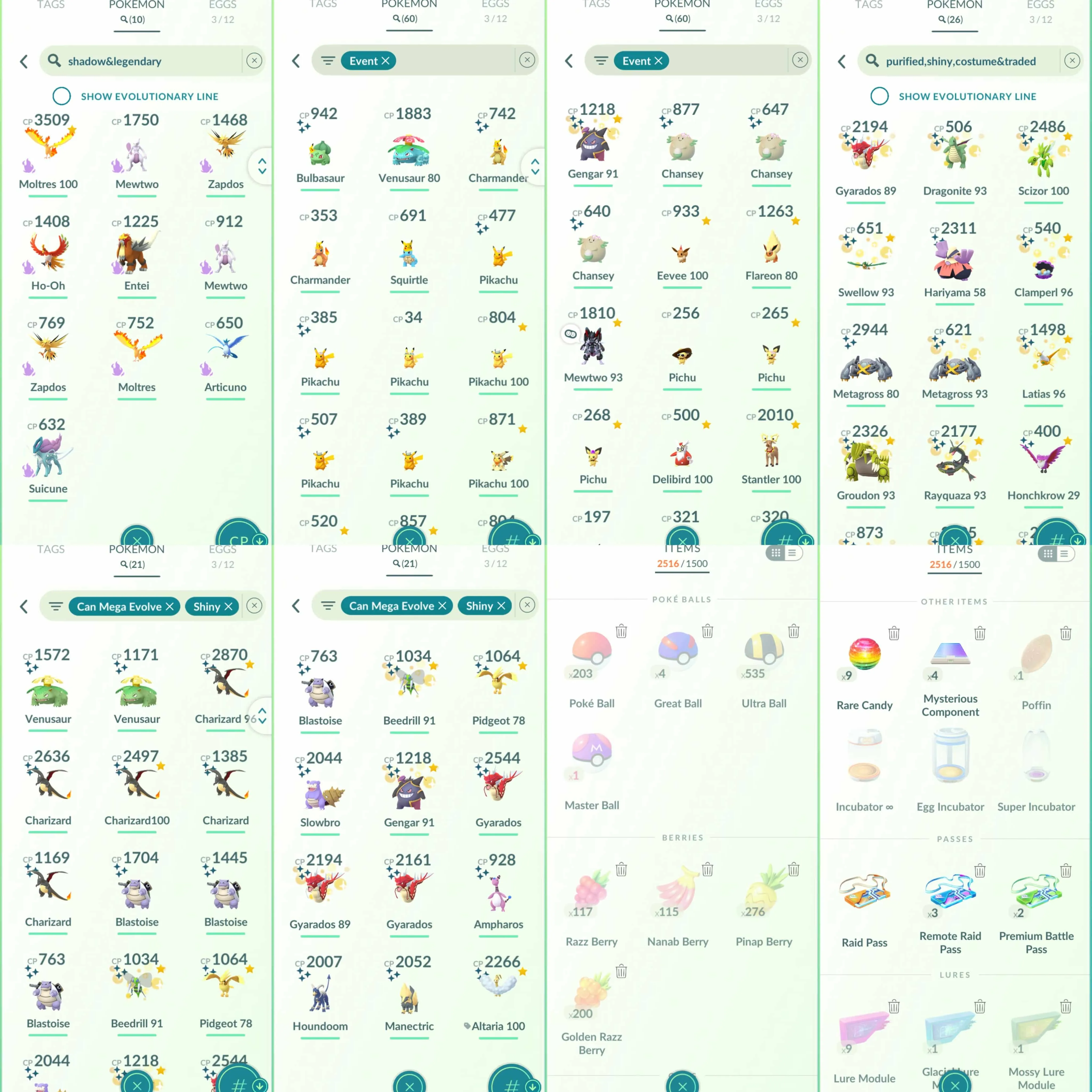 1807 Level 70 2018 Legacy 50. Shiny Mew Shiny Mewtwo Armored Mewtwo x1 tradeable Clone Venusaur x1 tradeable Shundo Mega Charizard Shundo Mega Altaria Rayquaza100 Shadow Moltres100 Kyogre100 Lugia100 Giratina100-2 Cresselia100