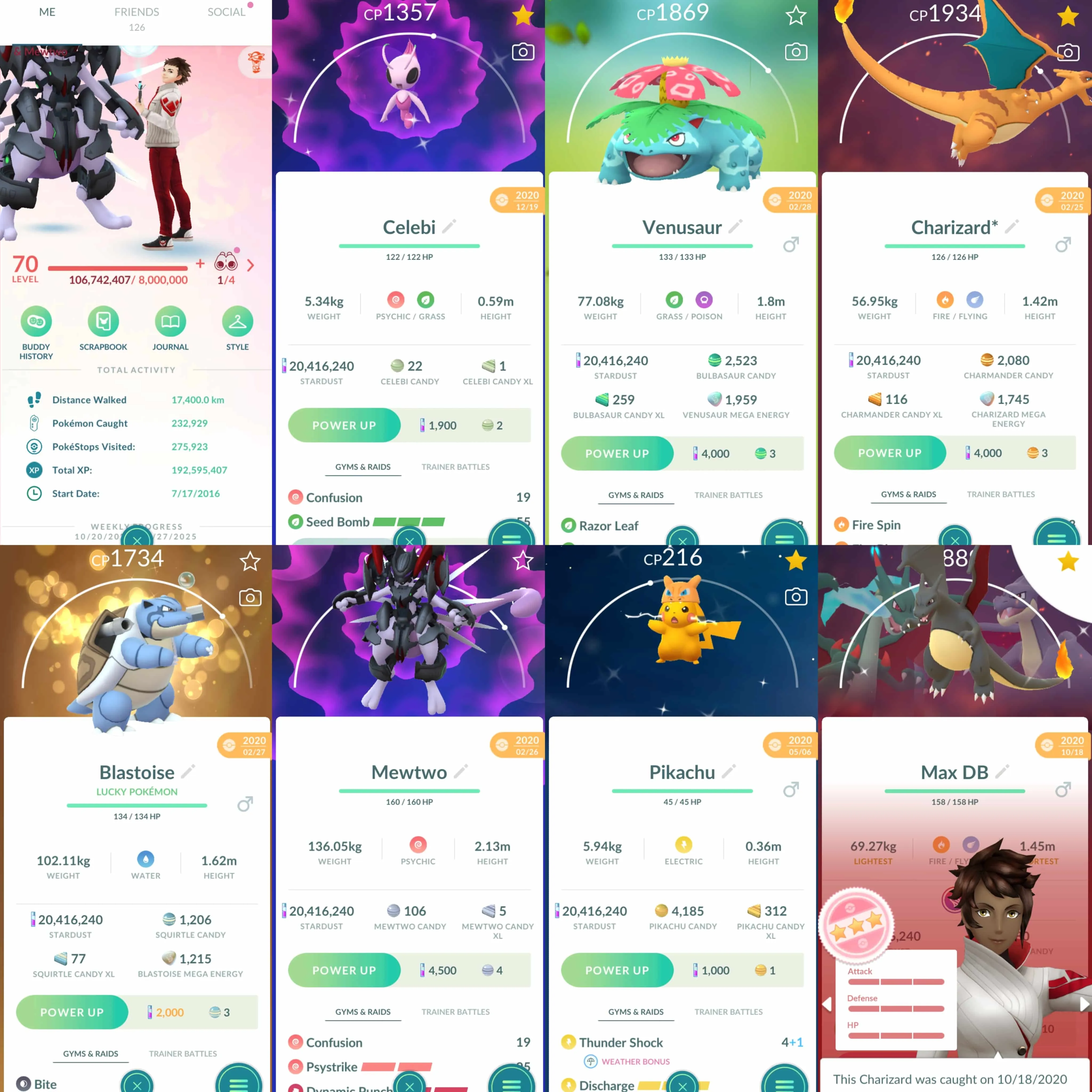 1808 Level 70 Legacy 50 2016. Armored Mewtwo x5 tradeable Clone Charizard x1 (from trade) Clone Venusaur x2 (1 tradeable, 1 from trade) Clone Blastoise x1 (lucky from trade) Shiny Mewtwo Shiny Rayquaza (traded) Shundo Mega Charizard Shundo Mega Gengar