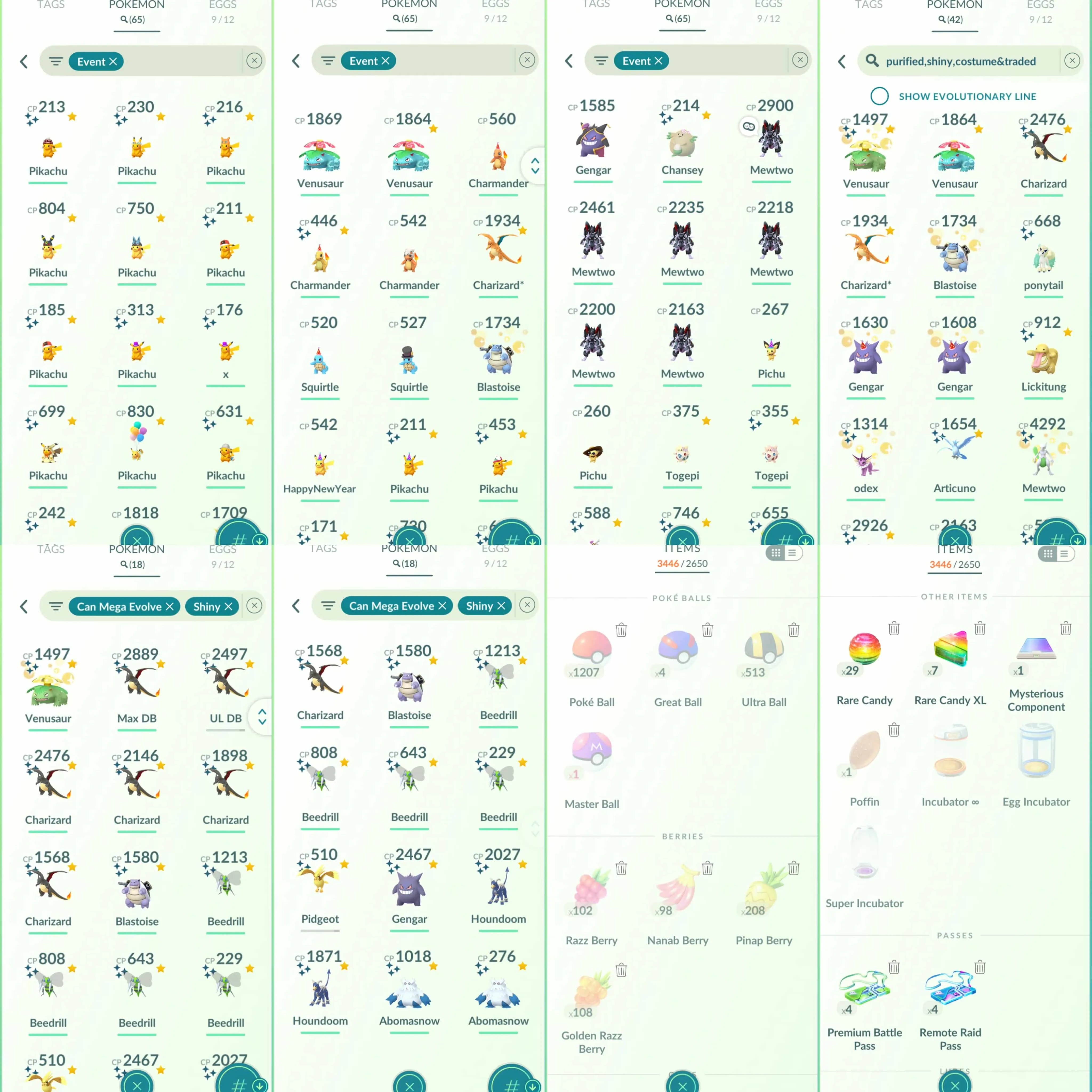 1808 Level 70 Legacy 50 2016. Armored Mewtwo x5 tradeable Clone Charizard x1 (from trade) Clone Venusaur x2 (1 tradeable, 1 from trade) Clone Blastoise x1 (lucky from trade) Shiny Mewtwo Shiny Rayquaza (traded) Shundo Mega Charizard Shundo Mega Gengar