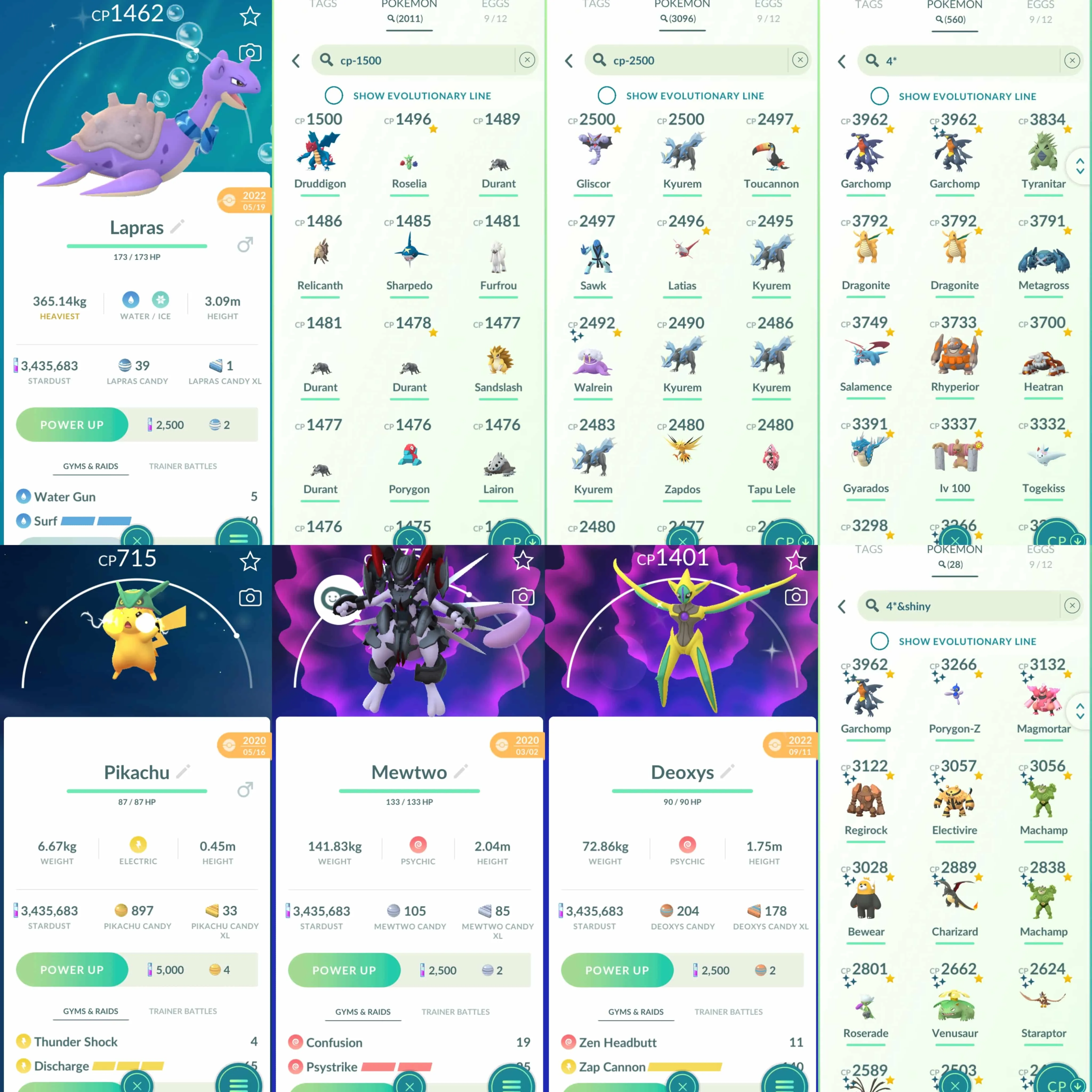 1820 Level 66 Coin 20180 Armored Mewtwo x1 tradeable Hundo x560 Shundo x28 Shundo Regirock Shiny Deoxys Normal - Attack - Defense Shiny Darkrai Shiny Celebi Shiny Mega Latias Shundo Mega Charizard Shiny Mega Beedrill Shiny Lapras with Scarf