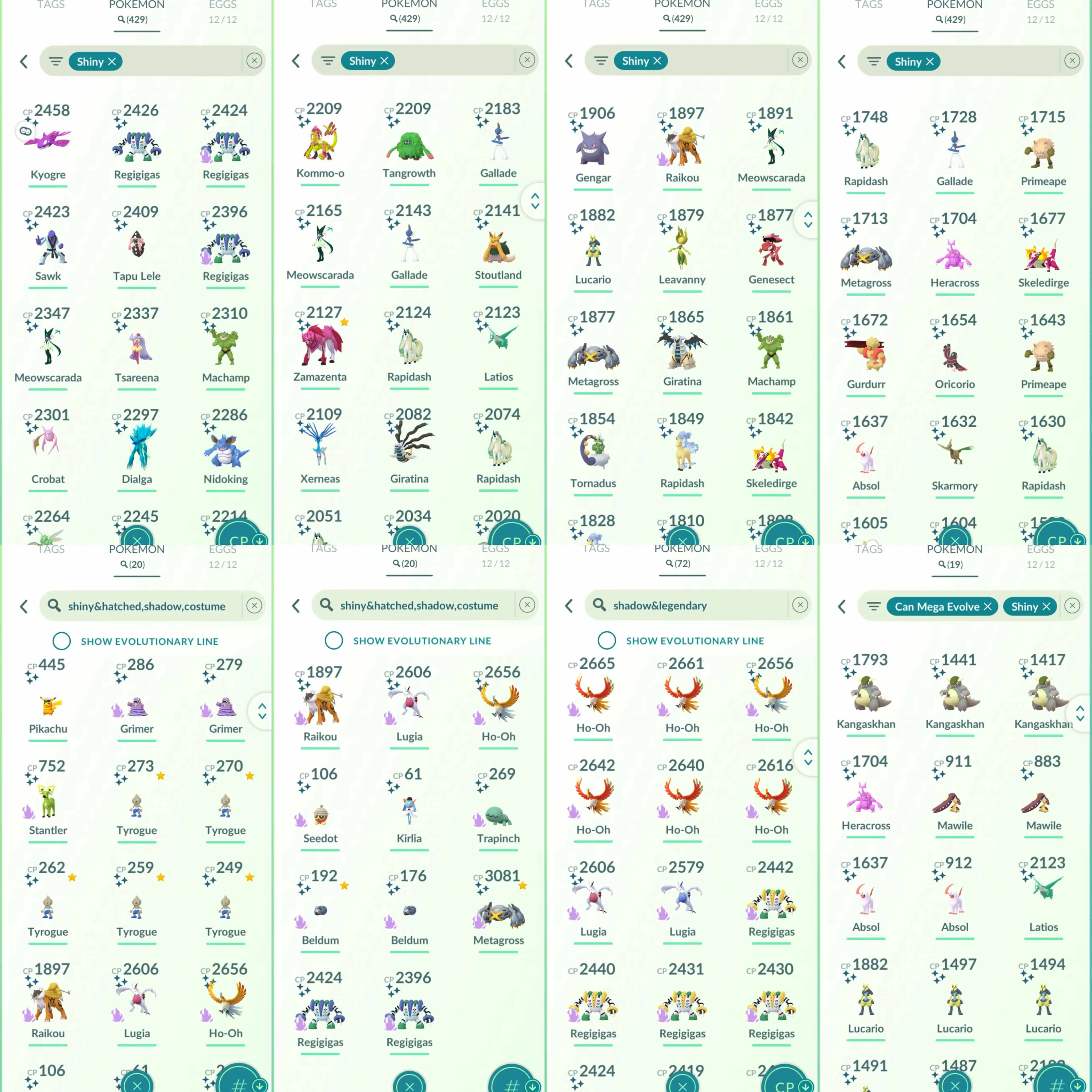 1824 Level 70 Legacy 50. Shundo Dialga Shundo Thundurus Shiny Zamazenta BG Shiny Shadow Metagross Shiny: Capt. Pikachu, shadow raikou, shadow Lugia, shadow Ho-Oh, Kyogre, Deoxys, Dialga Origin, Shadow Regigigas, Giratina, Genesect, Xerneas, Tyrogue
