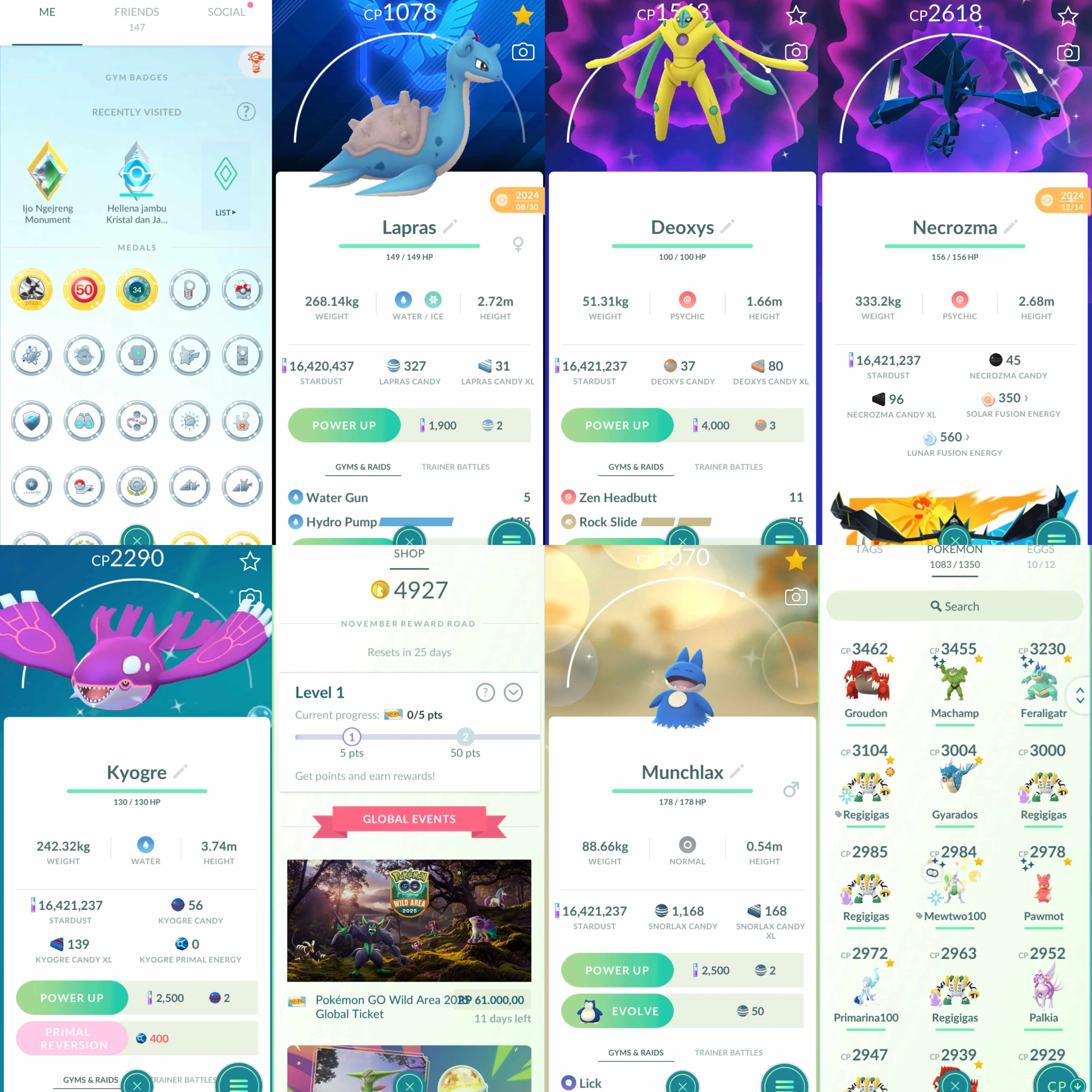 1832 Level 70 Legacy50. Shundo Lucky Mewtwo Shundo Sylveon Shundo Corviknight Solgaleo - Lunala Shiny: shadow Ho-Oh, shadow Registeel, Kyogre, shadow Groudon, Deoxys, Dialga Origin, Palkia Origin, shadow Regigigas, Reshiram, Necrozma, Stakataka