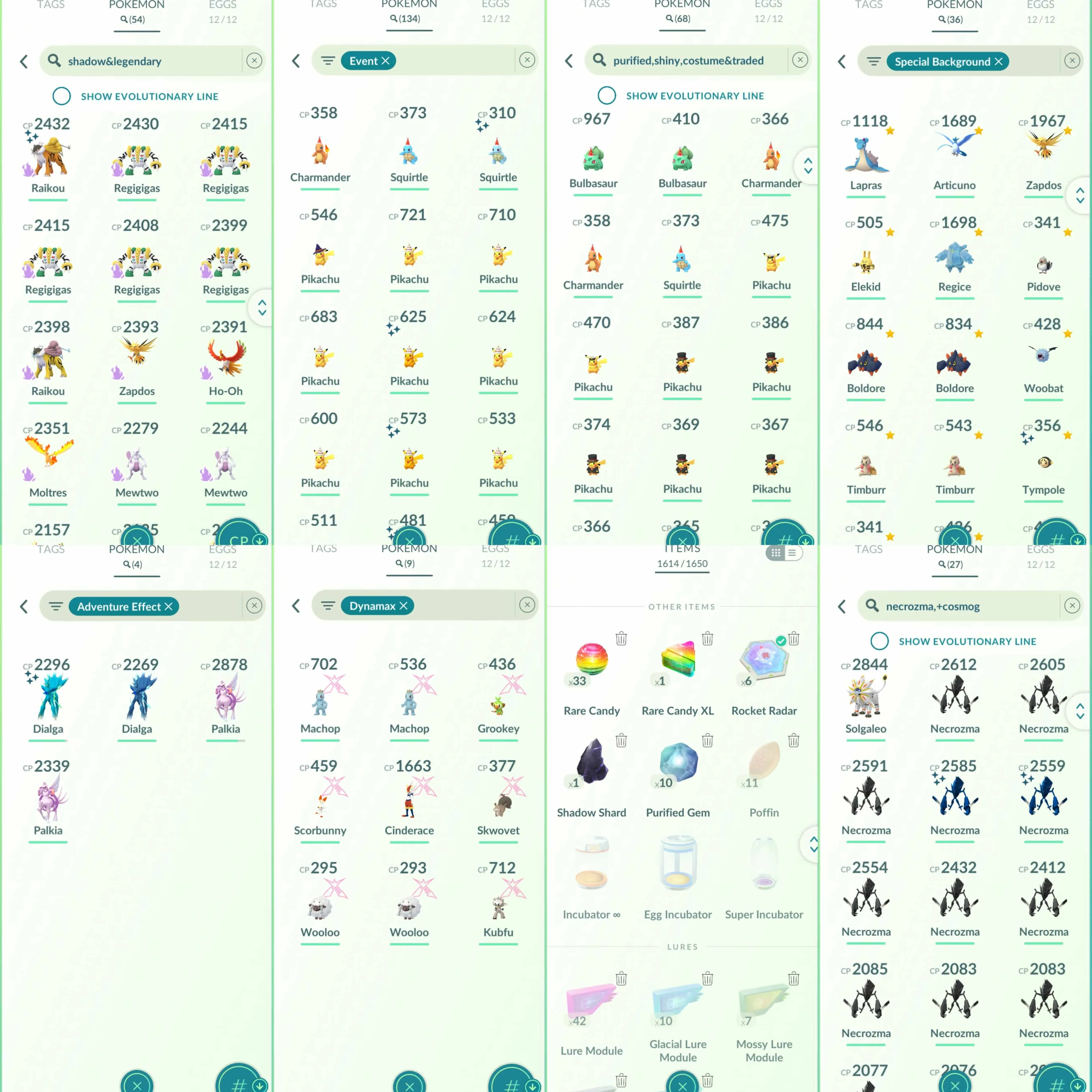 1833 Level 70 Legacy 50. Shundo Mesprit x2 Shundo Blissey Shundo Kommo-o Shundo Decidueye Shiny Mega Gallade Shadow Ho-Oh 100 Purified Ho-Oh 100 Kyogre100 Mega Diancie Spacial Rend - Roar of Time Shiny Primal Kyogre Shiny Primal Groudon