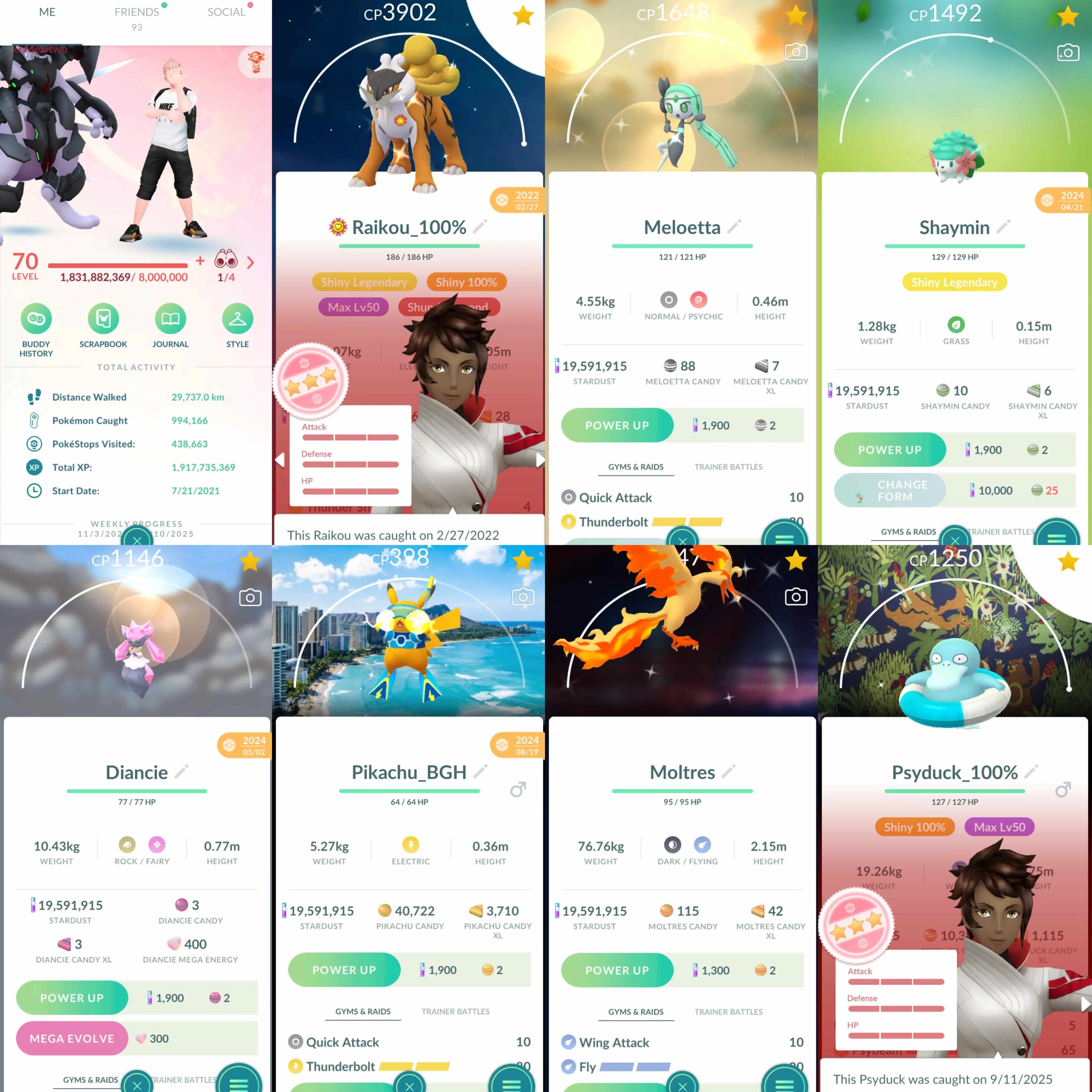 1837 Level 70 Lucky Armored Mewtwo x1 Shiny Mew Quest Shiny Celebi Quest Shiny Jirachi Quest Shiny Shaymin Shiny Meloetta Hundo (4*): 1457 Shundo (shiny+4*): 1288