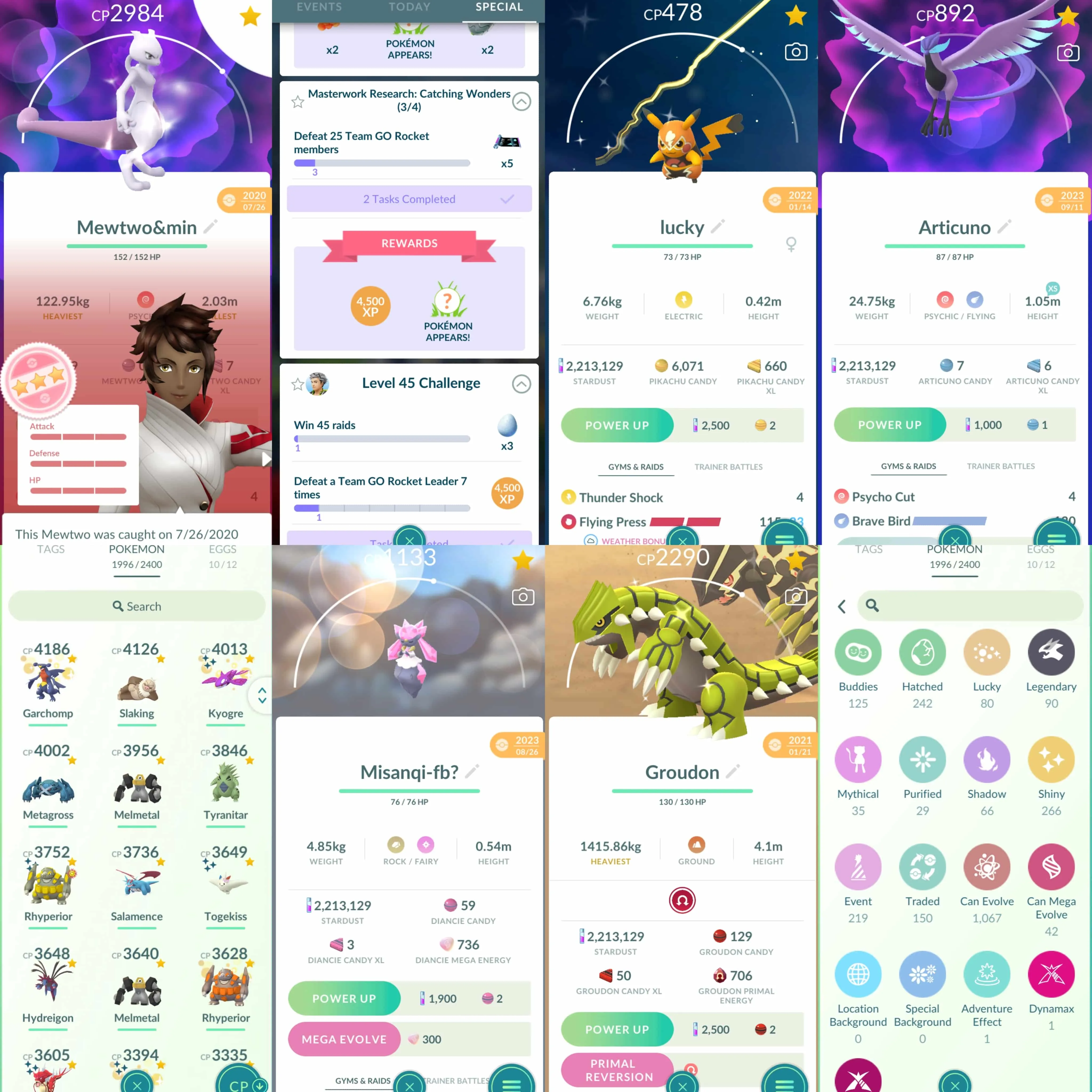 1839 Level 67 2016. Shadow Apex Ho-Oh Shadow Apex Lugia Shiny Mew Shiny Pikachu Libre (traded) Shiny Celebi Shiny Jirachi Shiny Mewtwo Mewtwo100 Shiny Lucky Primal Kyogre Shiny Primal Groudon