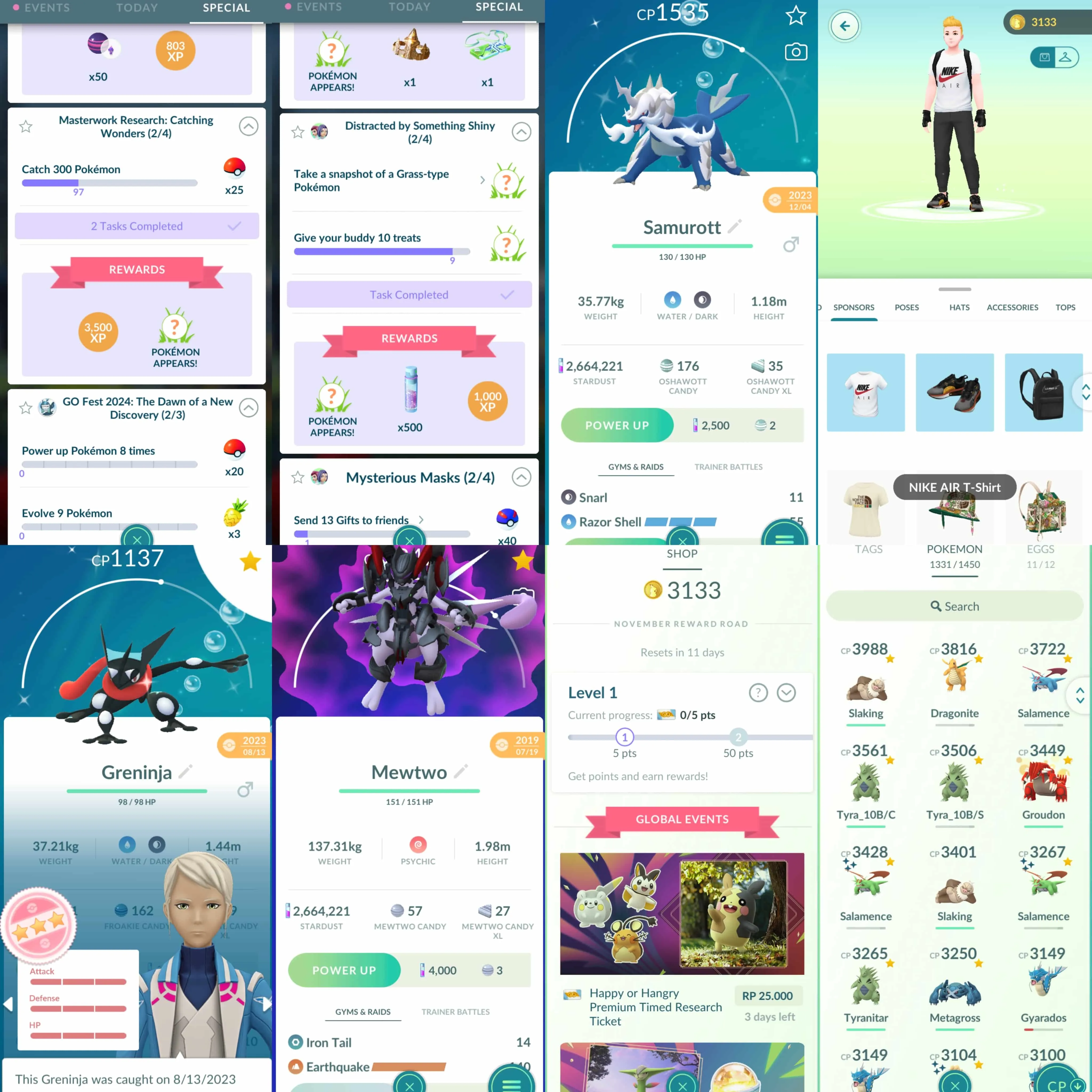 1856 Level 58 2017. Armored Mewtwo x2 tradeable Nike outfit Shiny Mega Rayquaza Shundo: Charizard, Blastoise, Eevee, Typhlosion, Feraligatr, Salamence