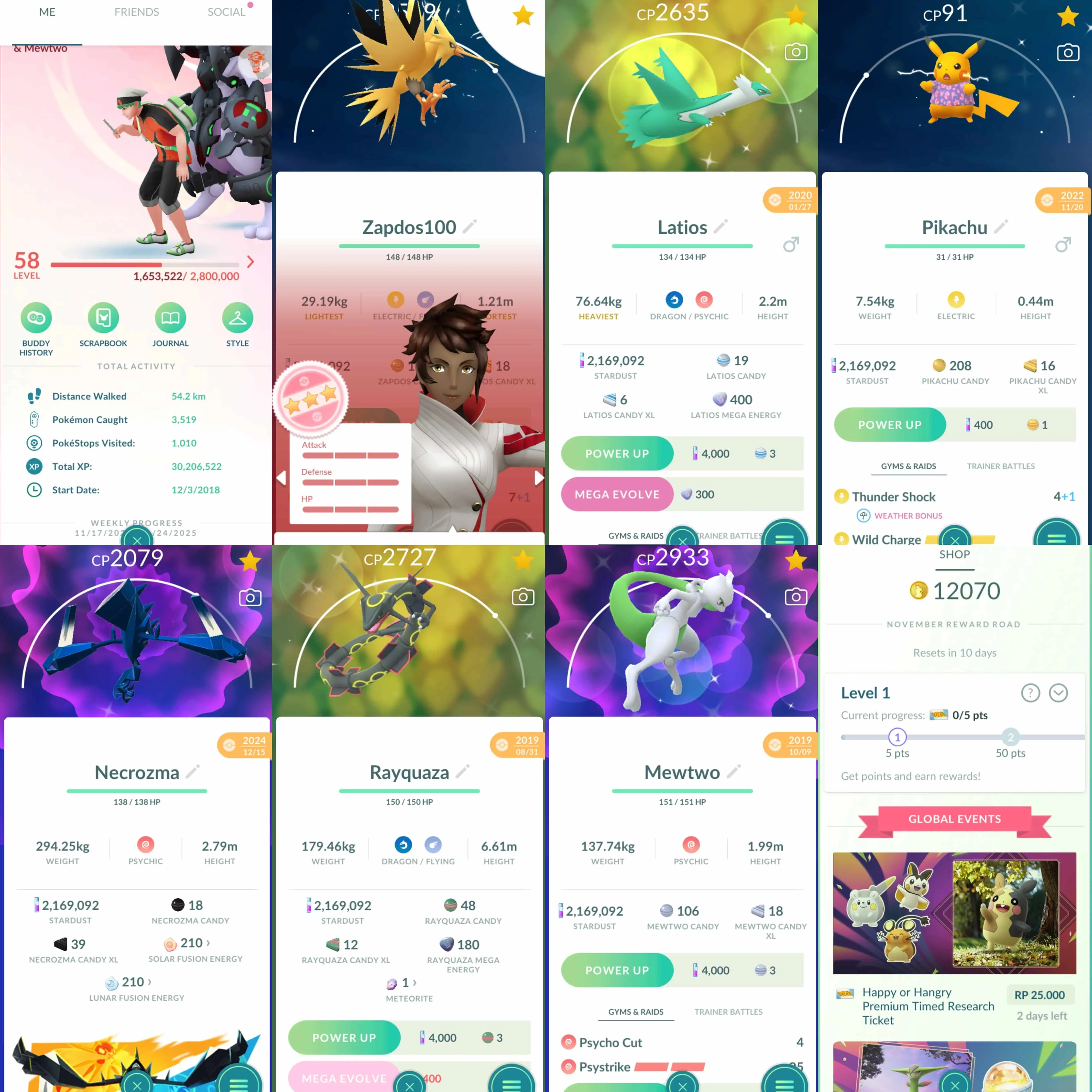 1859 Level 58 2018. Coin 12070 Armored Mewtwo x2 tradeable Shiny Mewtwo Shiny: Zapdos, Lugia, shadow Registeel, Latios, Rayquaza, Mesprit, Giratina