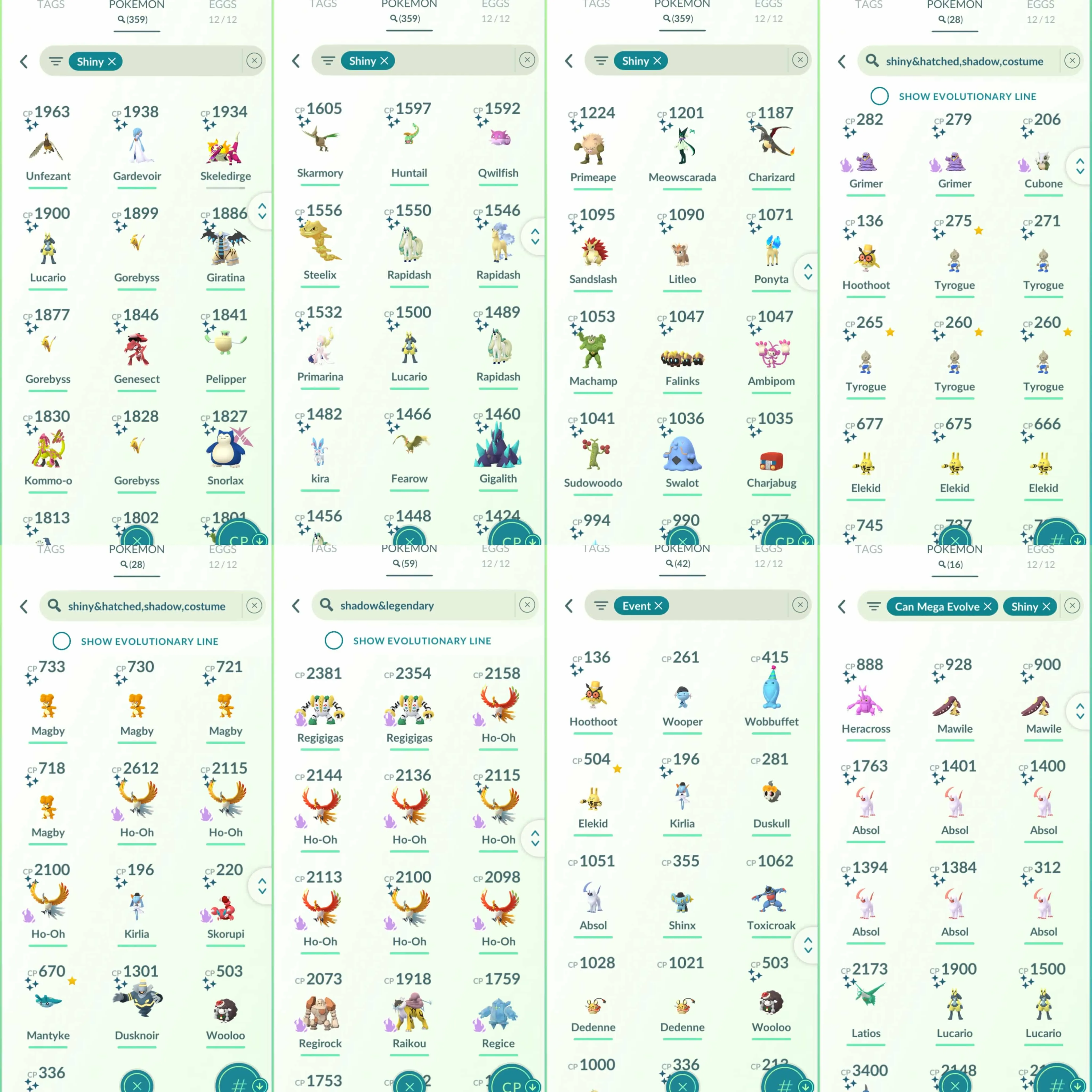 1861 Level 70 Shiny GMax Snorlax Shiny Mega Lucario Shiny Mega Latios Shiny: Latios, shadow Ho-Oh, Regice, Kyogre, Deoxys, Mesprit, Palkia