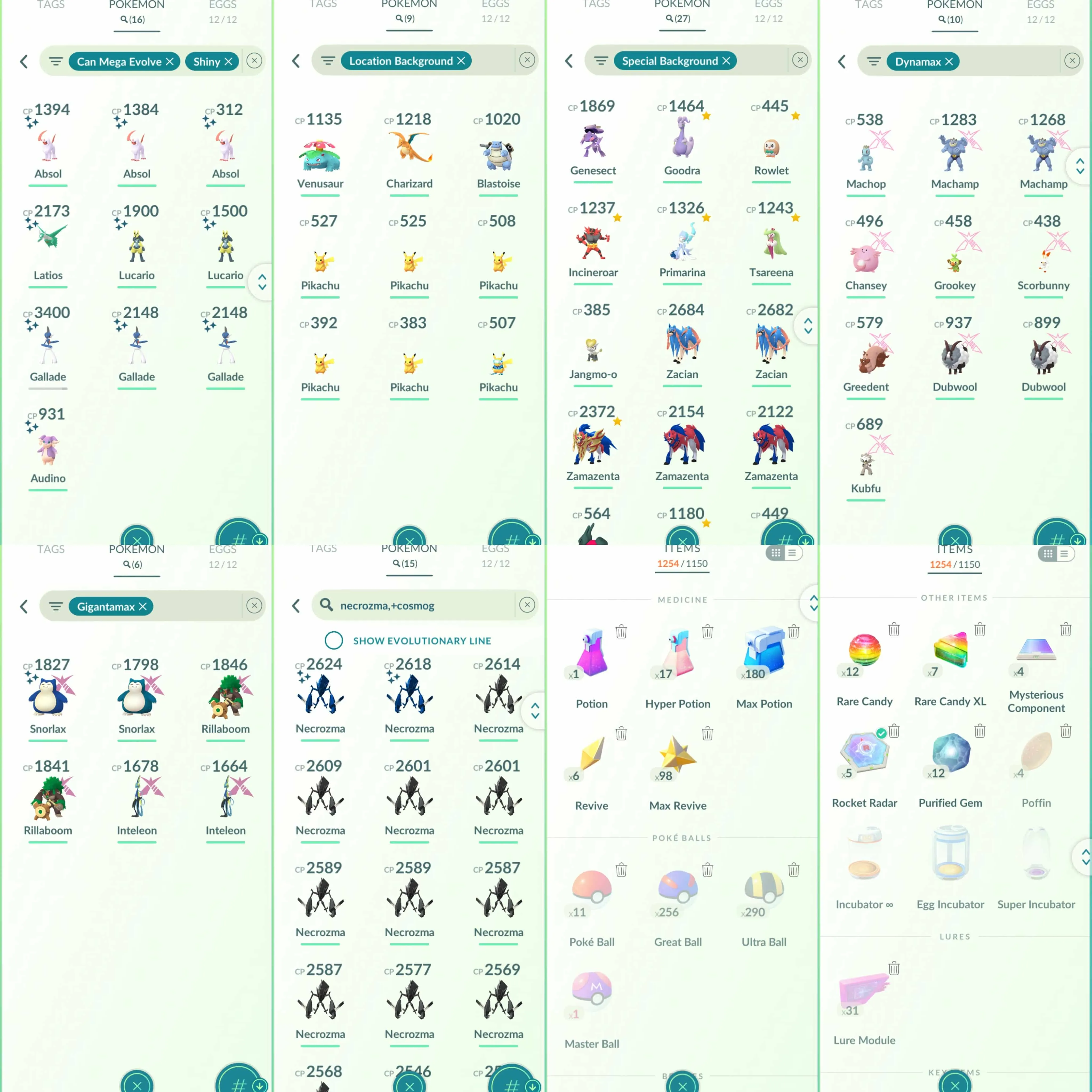 1861 Level 70 Shiny GMax Snorlax Shiny Mega Lucario Shiny Mega Latios Shiny: Latios, shadow Ho-Oh, Regice, Kyogre, Deoxys, Mesprit, Palkia