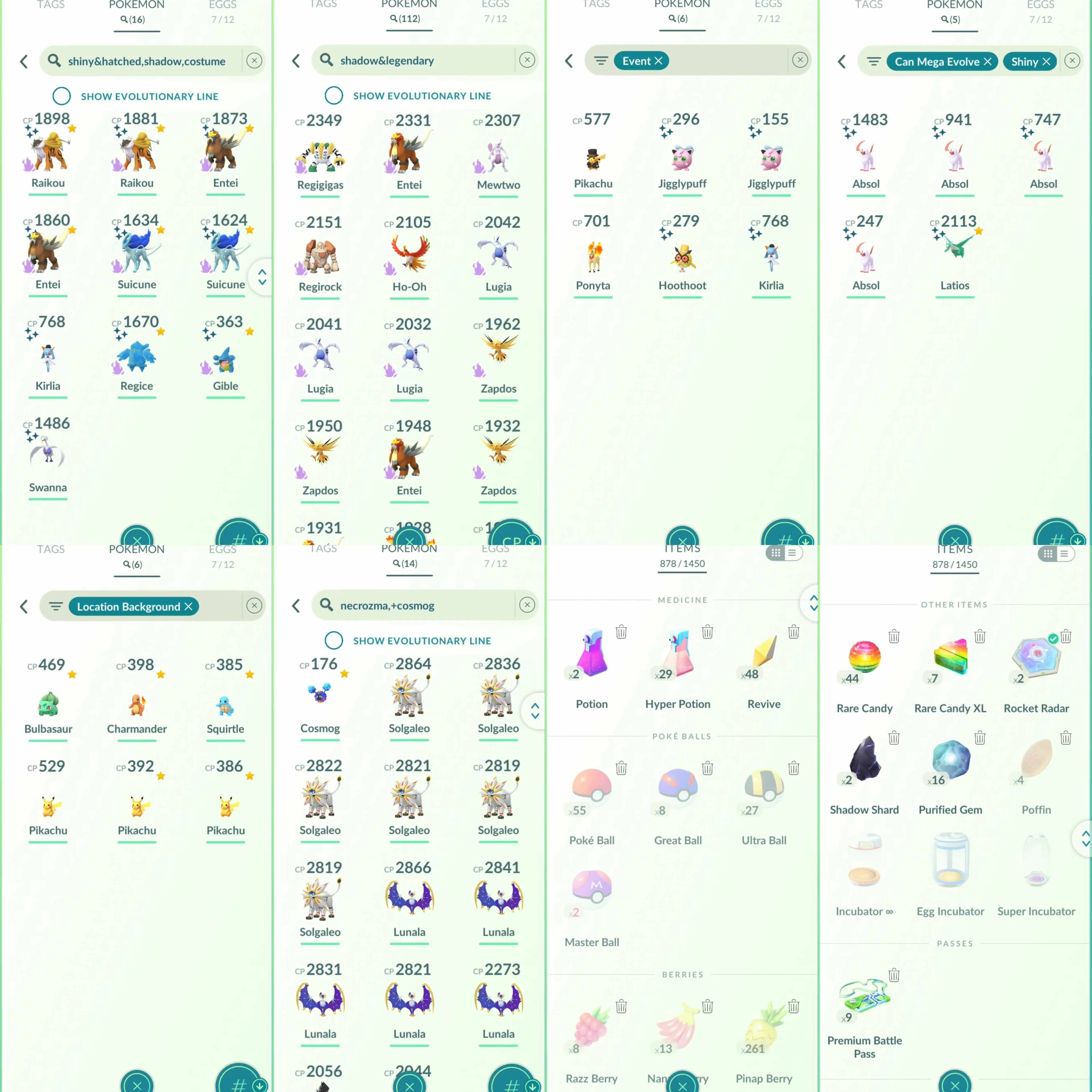 1865 Level 70 Legends100x9 Reshiram100 Raikou100 Entei100 Suicune100 Giratina100 Shiny Mega Latios Shiny Mega Absol Shiny: shadow Raikou, shadow Entei