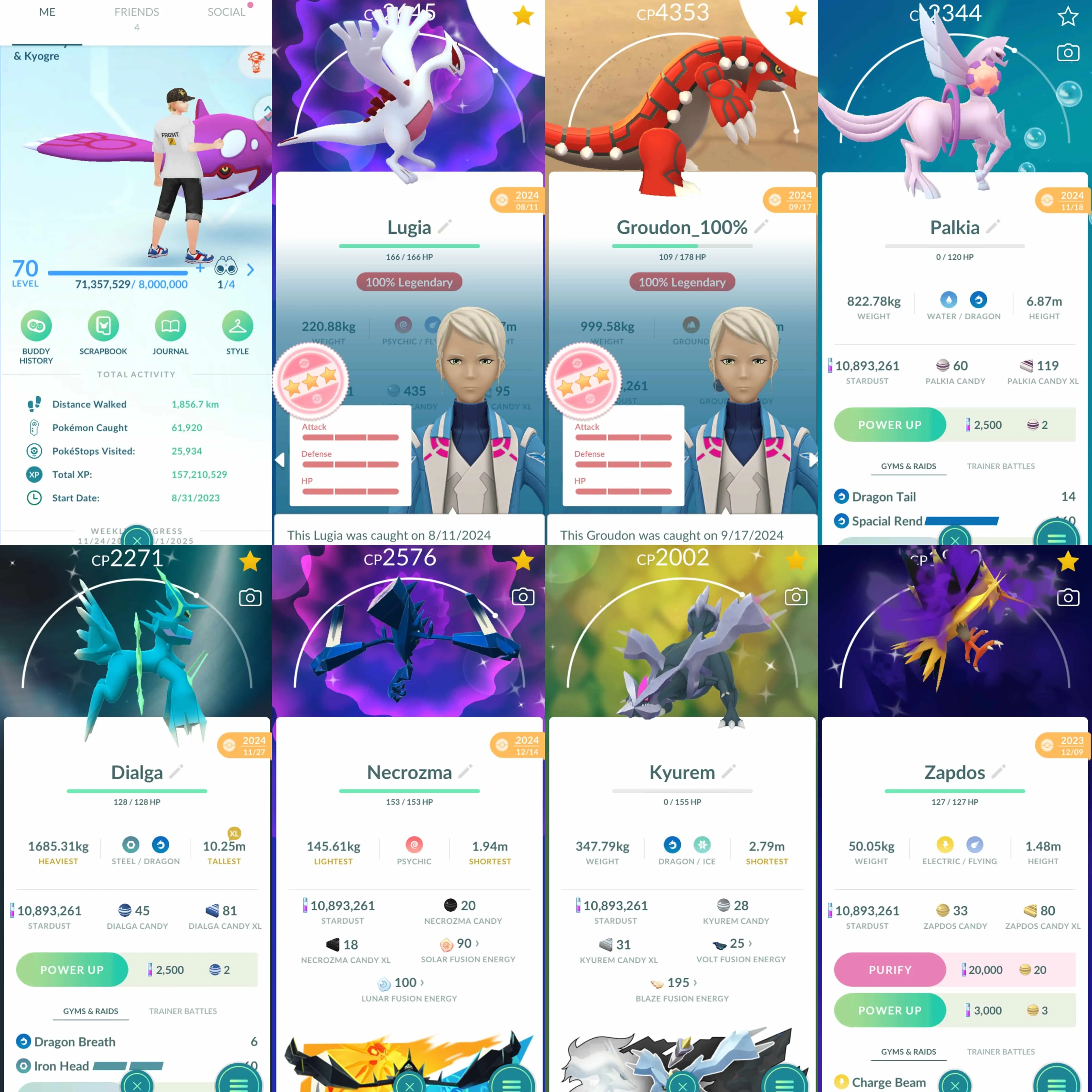 1866 Level 70 Legends100x9 Shundo Lugia Shadow Suicune100 Shadow Regice100 Groudon100 Shundo Kommo-o Shiny: shadow Zapdos, Moltres, shadow Raikou