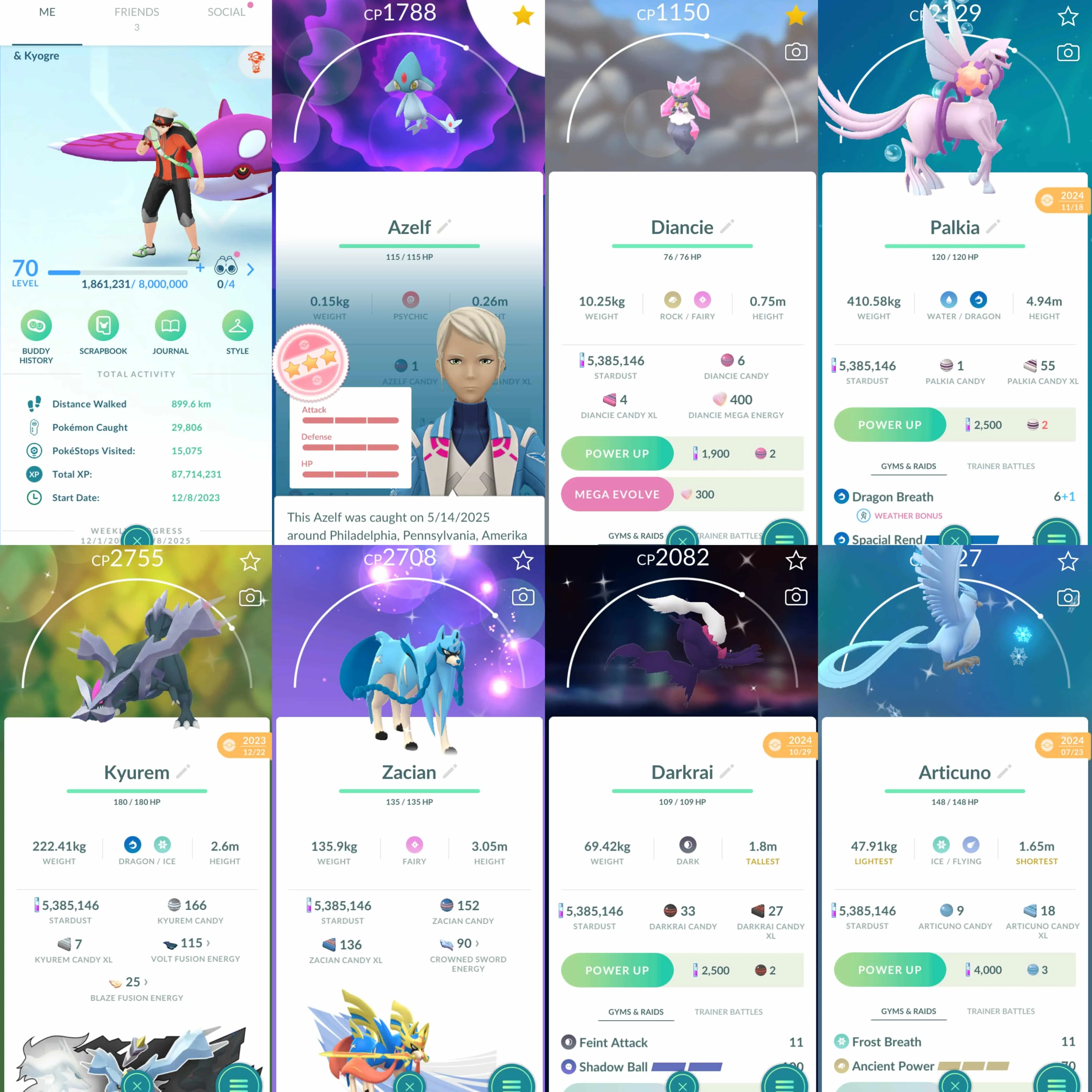 1874 Level 70 Shiny Mega Latias Shiny Charizard Shiny Darkrai Shiny Zekrom Shiny Kyurem Shiny Zacian Shiny: Articuno, Zapdos, Ho-Oh, Registeel, Kyogre
