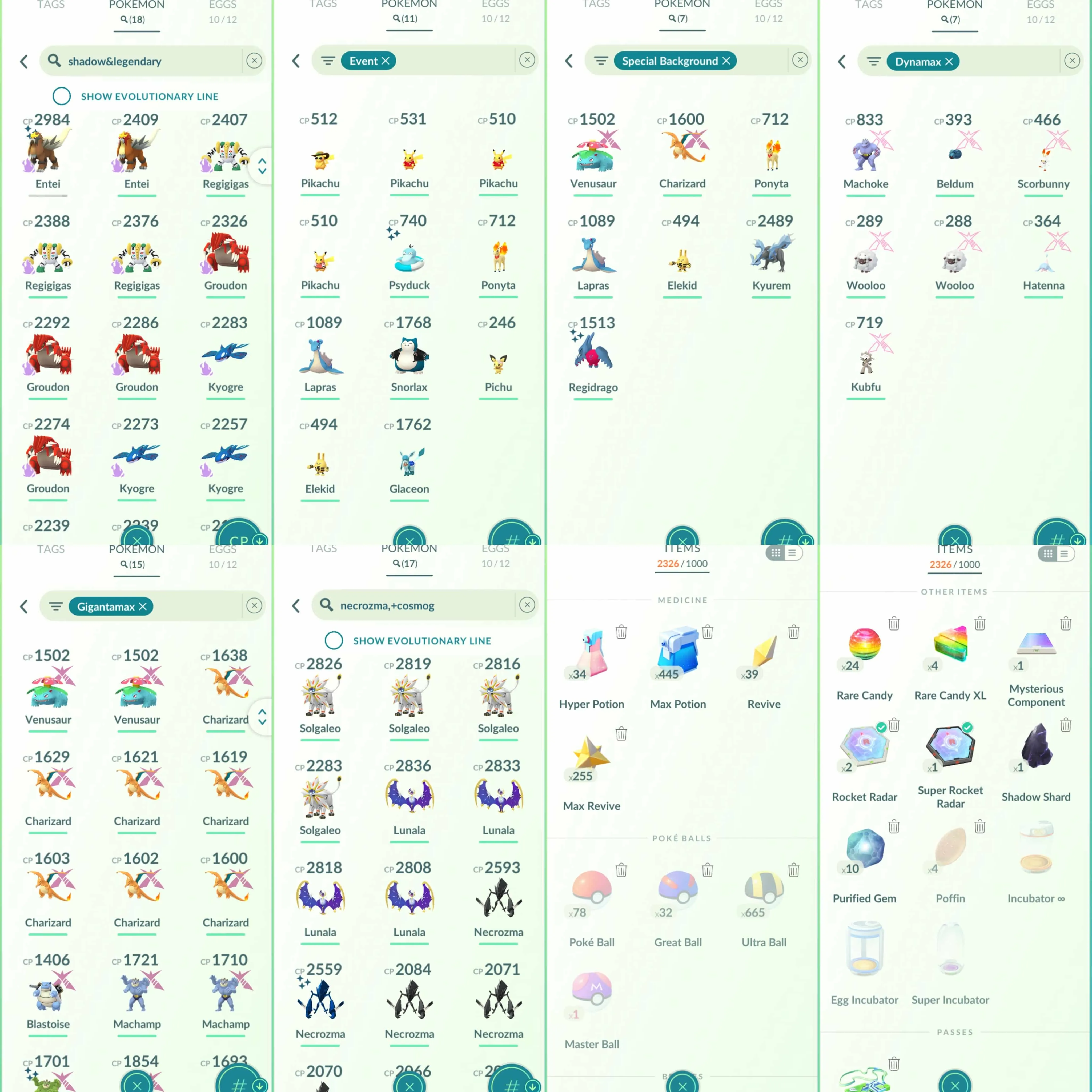 1880 Level 70 Eternatus Shiny GMax Machamp Shiny Regidrago BG Shiny Kyurem Shiny Necrozma Shiny: shadow Entei, Dialga Origin, Palkia Origin, Cobalion