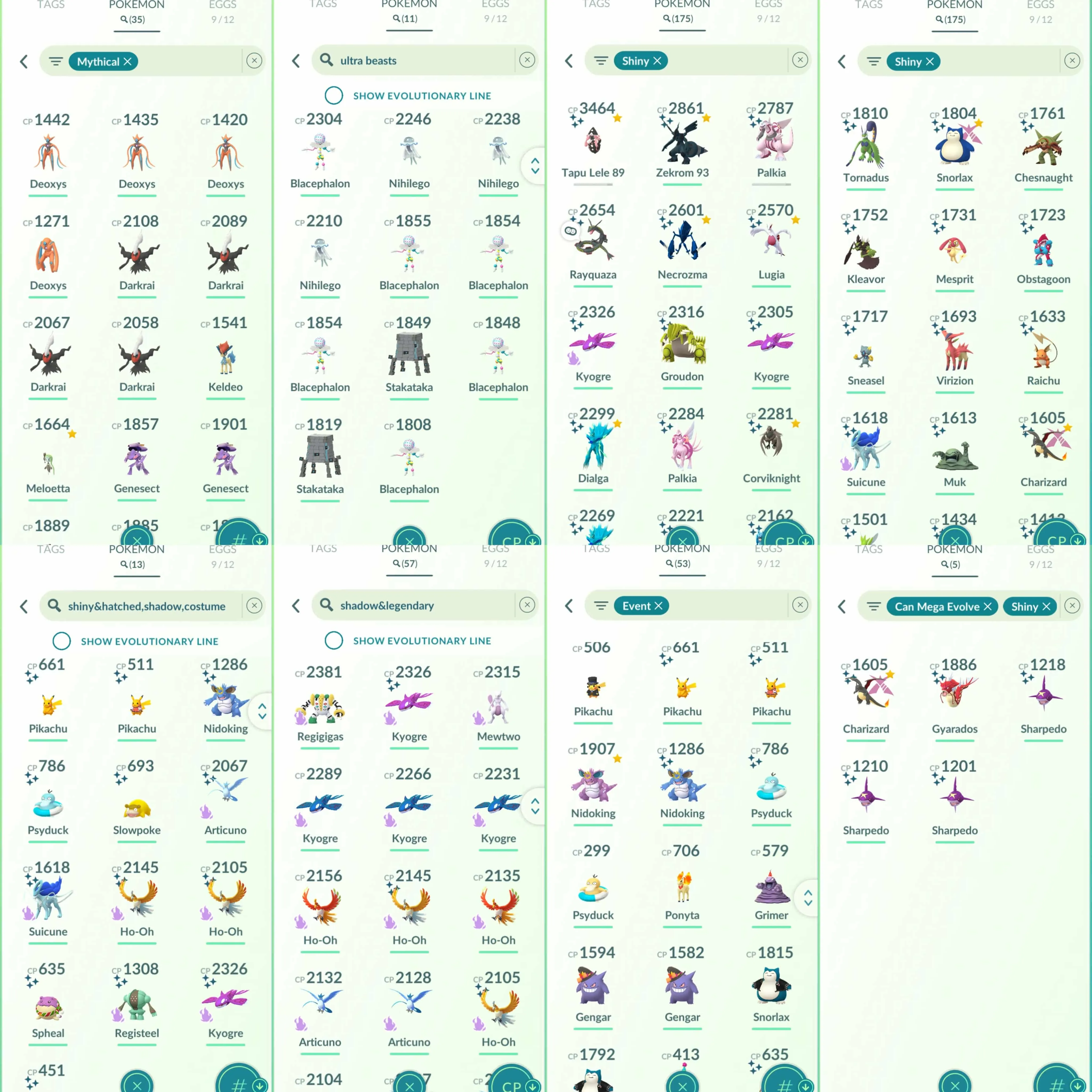 1883 Level 70 Erernatus Mewtwo100 Shiny Rayquaza Shiny Mega GMax Charizard Shiny GMax Snorlax Shiny Dialga Roar of Time Shiny Palkia Spacial Rend Shiny Regidrago BG Shiny Pikachu Osaka BG Shiny Mega Gyarados and Sharpedo