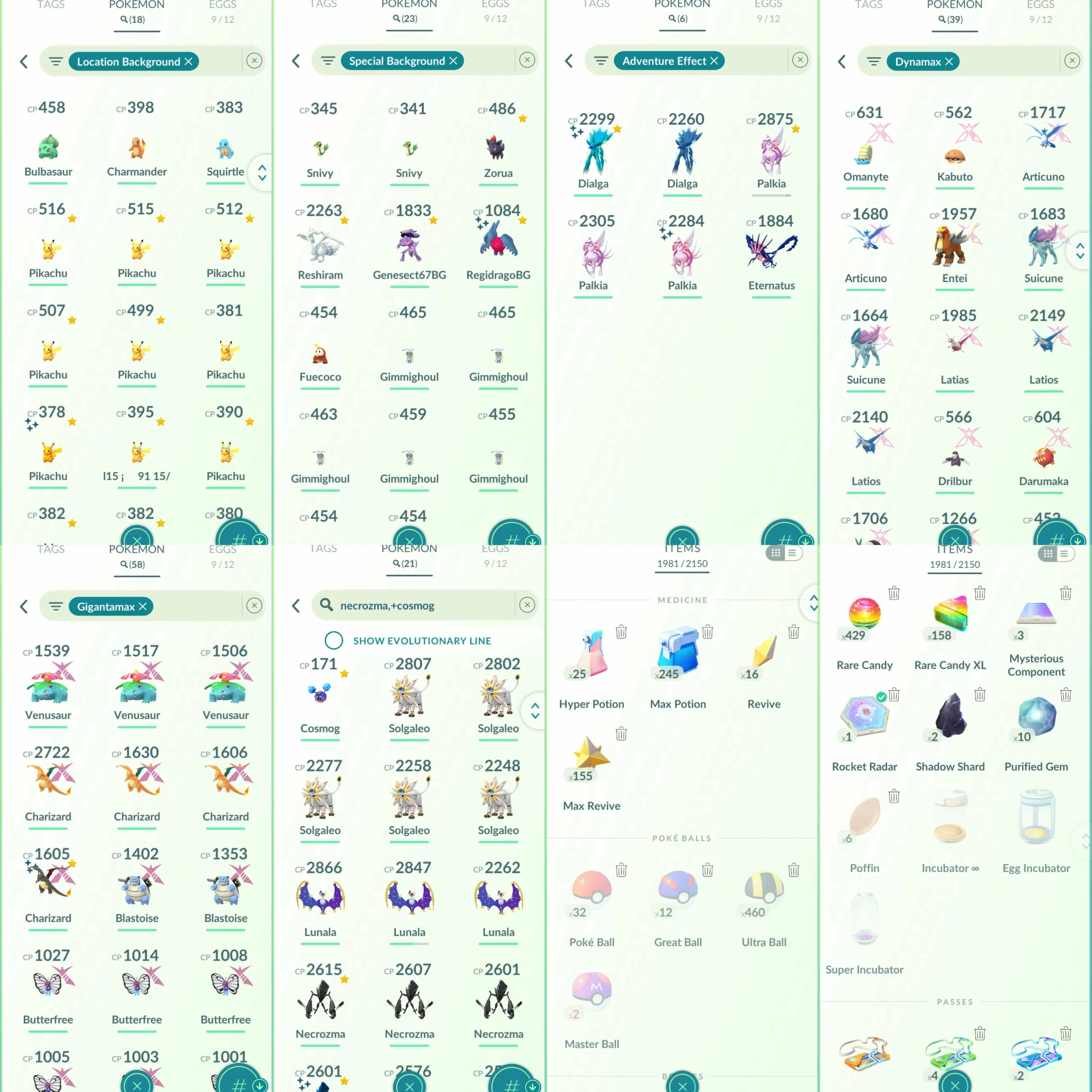 1883 Level 70 Erernatus Mewtwo100 Shiny Rayquaza Shiny Mega GMax Charizard Shiny GMax Snorlax Shiny Dialga Roar of Time Shiny Palkia Spacial Rend Shiny Regidrago BG Shiny Pikachu Osaka BG Shiny Mega Gyarados and Sharpedo