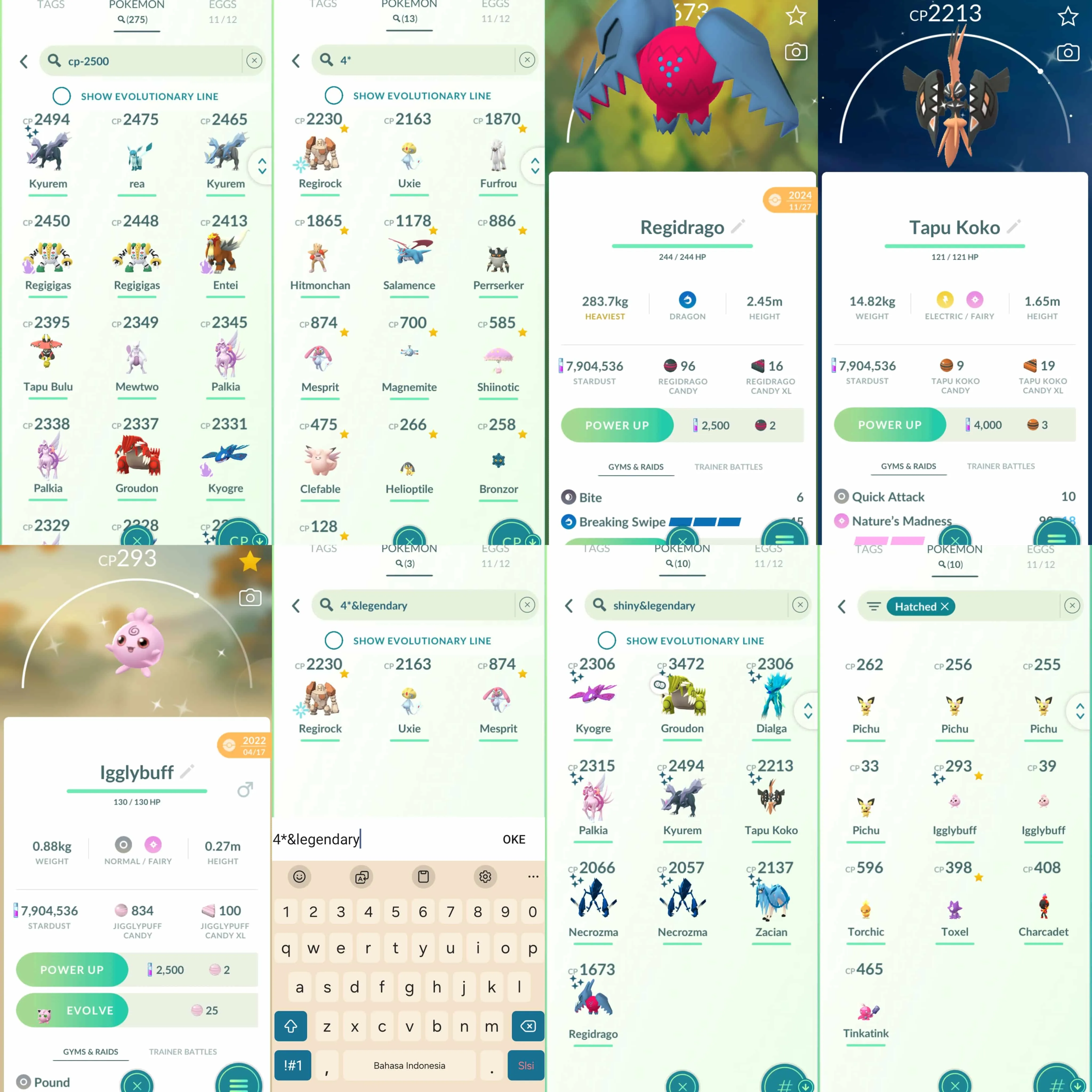 1892 Level 70 Eternatus Shiny GMax Machamp Shiny Dialga Roar of Time Shiny Palkia Origin Shiny: Kyurem, Tapu Koko, Necrozma, Zacian, Regidrago, Kyogre