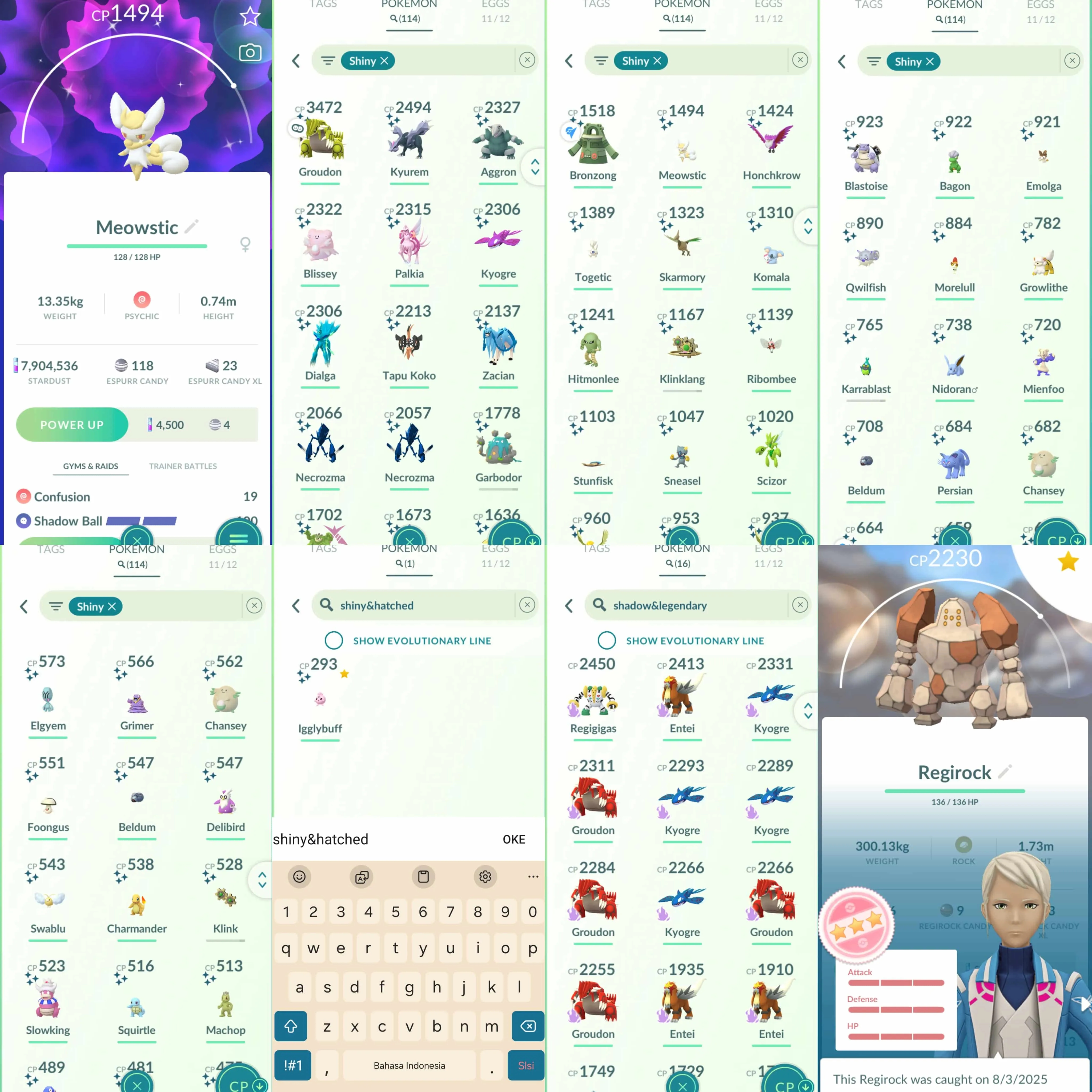 1892 Level 70 Eternatus Shiny GMax Machamp Shiny Dialga Roar of Time Shiny Palkia Origin Shiny: Kyurem, Tapu Koko, Necrozma, Zacian, Regidrago, Kyogre