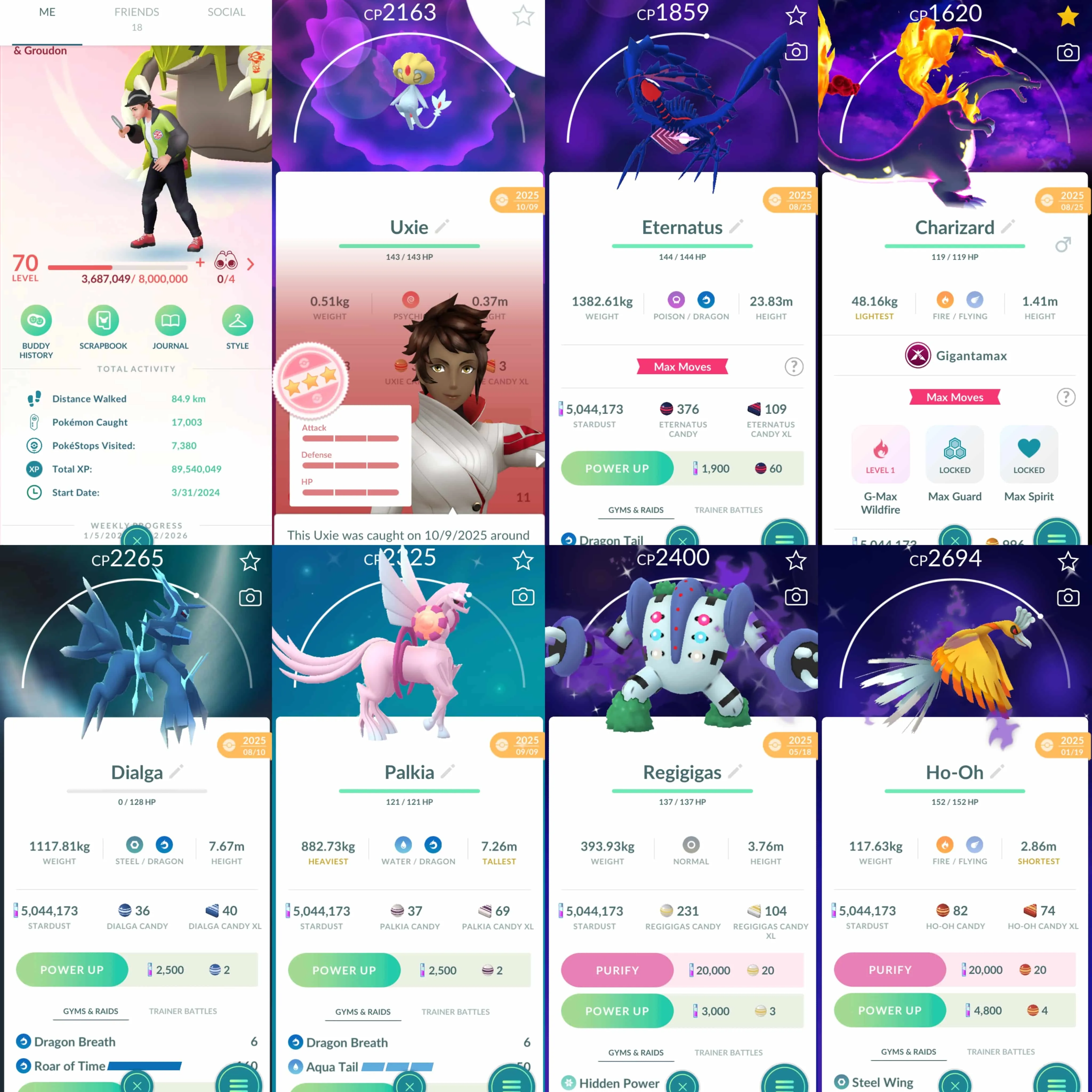 1912 Level 70 Eternatus Shiny GMax Charizard x3 (2 has Rare Dark Skies Background) Uxie100 Mesprit100 Shiny: Entei, shadow Ho-Oh, Groudon