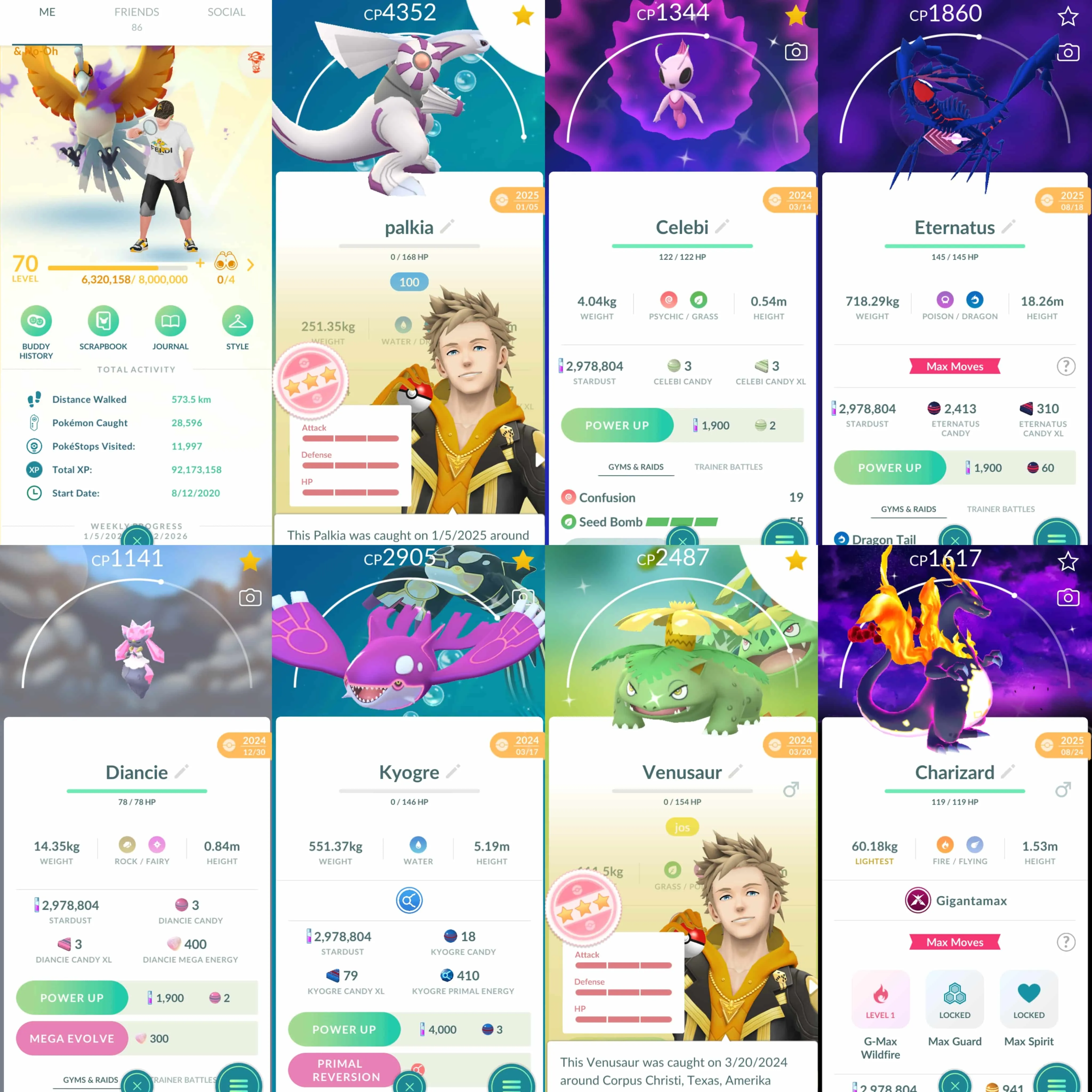 1913 Level 70 Eternatus Palkia100 Shiny Celebi Shiny Deoxys Shiny Palkia-Dialga Origin Forme Shiny GMax Charizard Rare Dark Skies BG