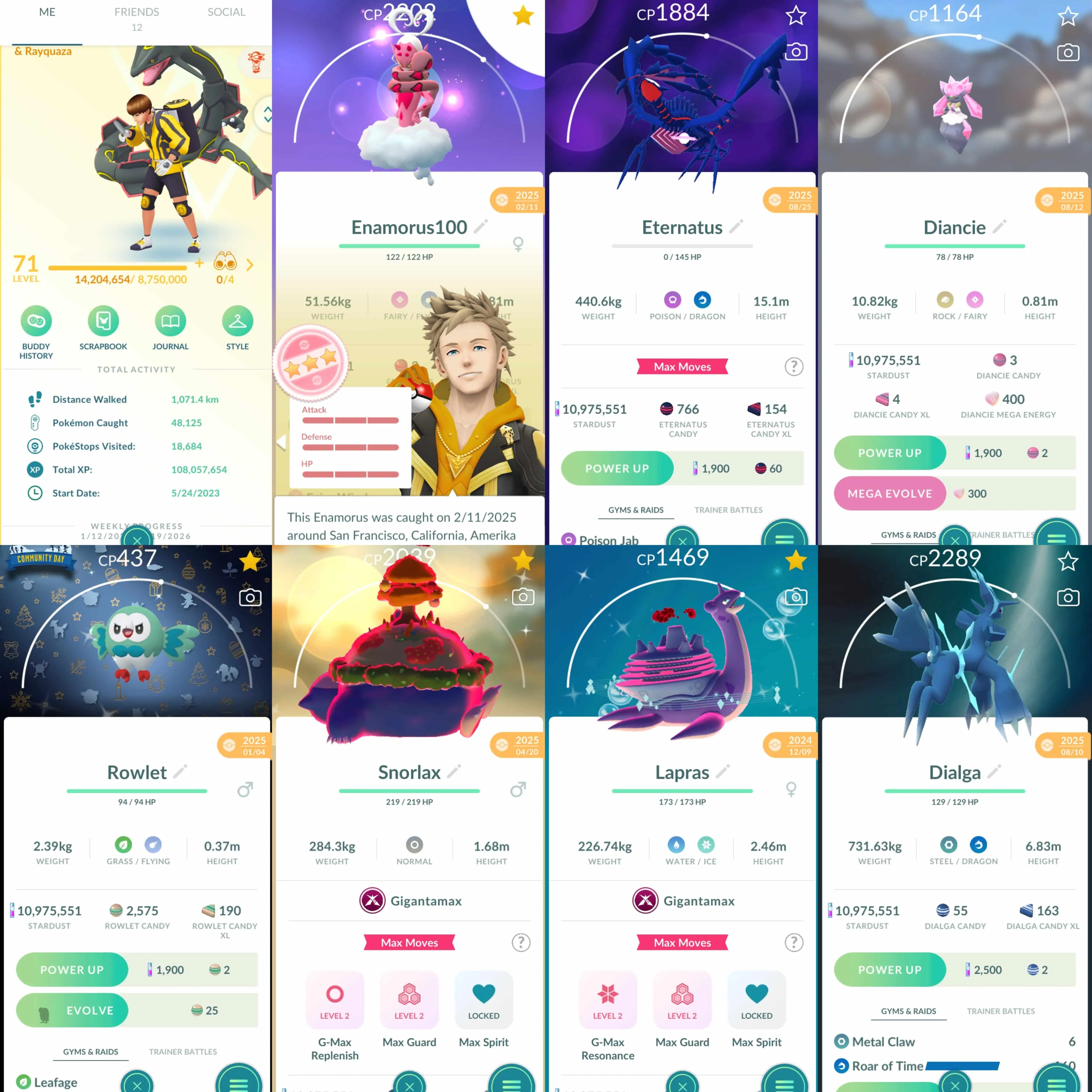 1923 Level 71 Eternatus Enamorus100 Shiny Mega Rayquaza Shiny Dialga Palkia Origin Shiny GMax Snorlax Shiny GMax Lapras Shadow Regigigas IV 100