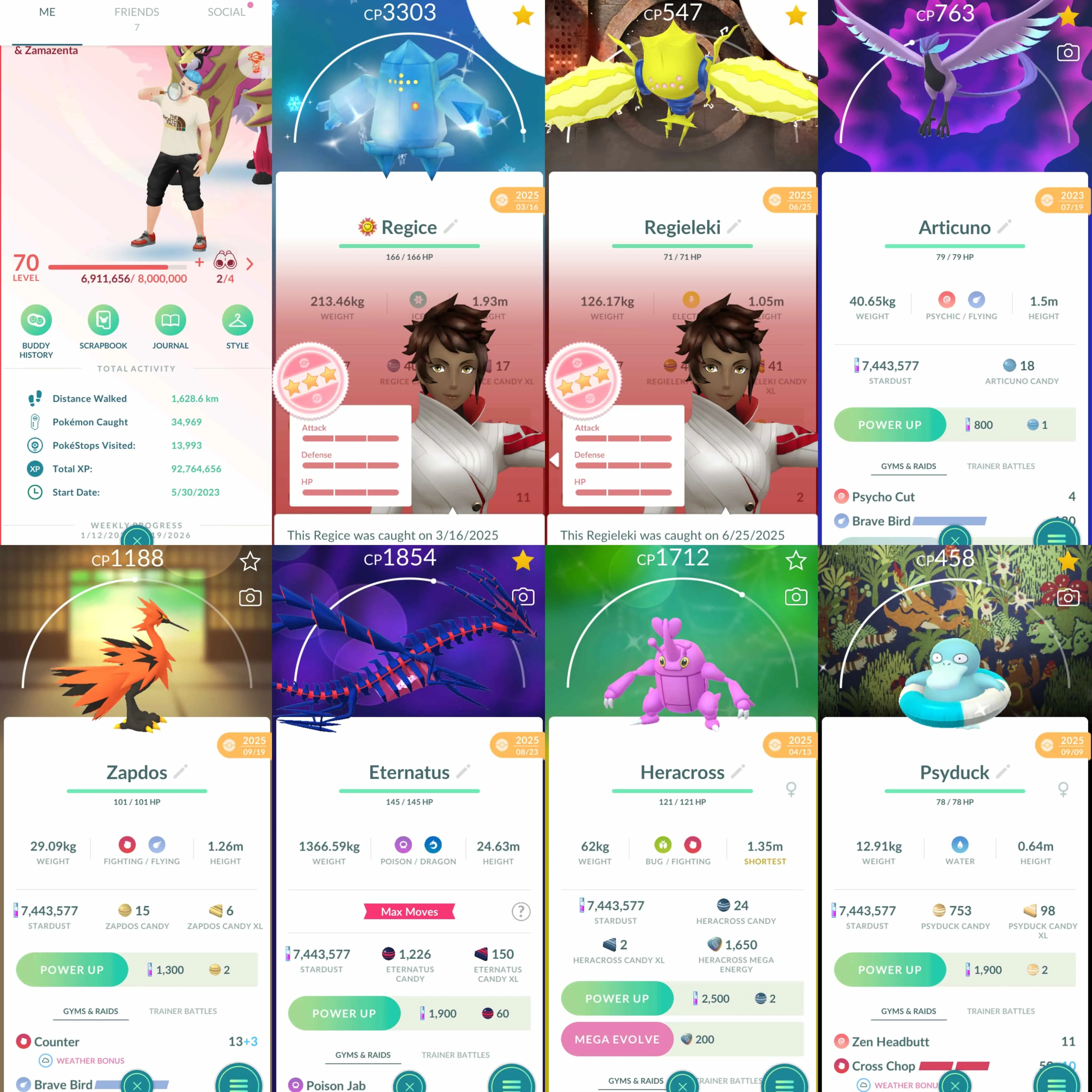 1929 Level 70 Eternatus Galarian Articuno Galarian Zapdos x2 Shundo Regice Shiny Deoxys Shiny Psyduck swim ring BG Shiny Mega Metagross Shiny Mega Heracross Shiny Mega Gyarados