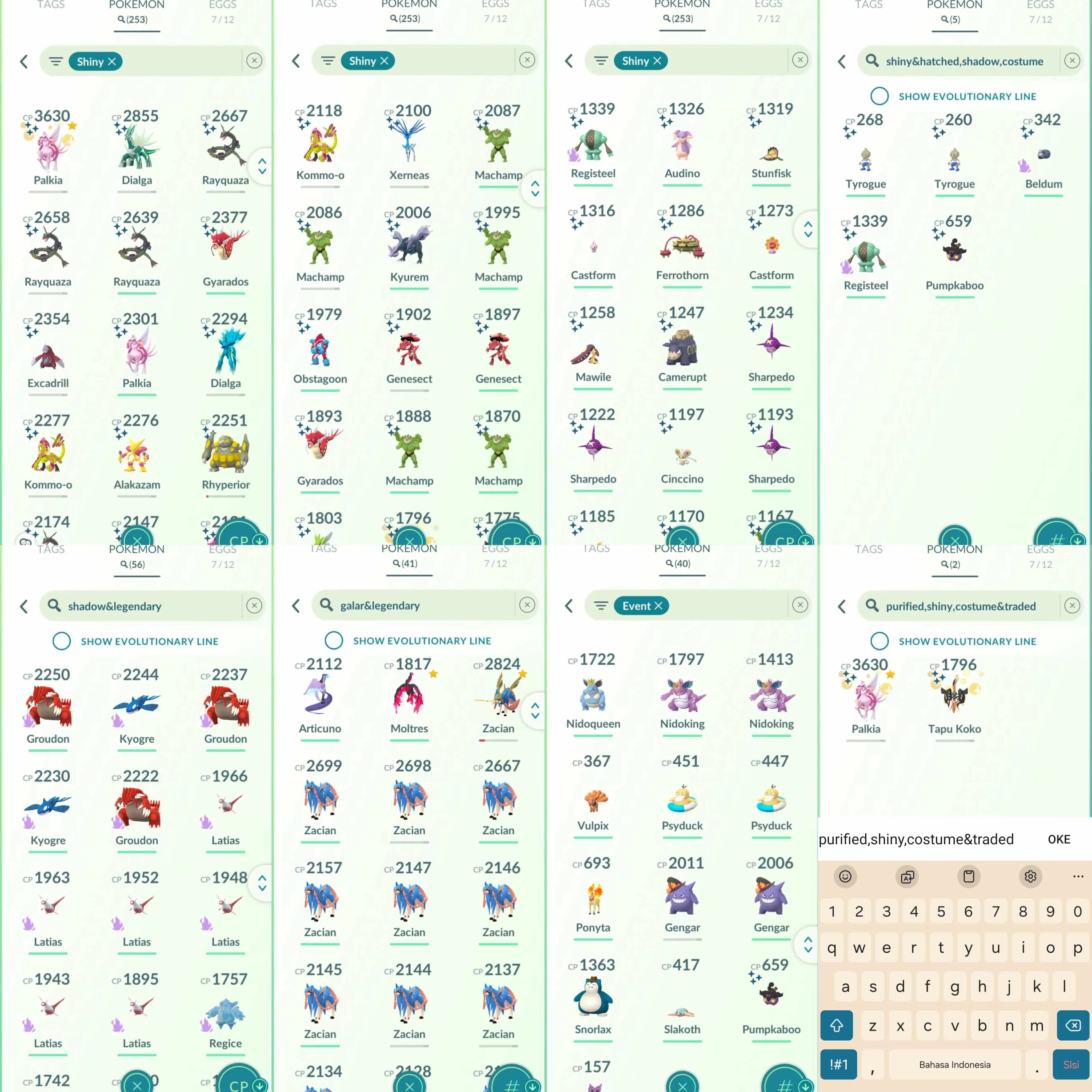 1930 Level 70 Eternatus Galarian Articuno Galarian Moltres Shiny Mega Rayquaza Shiny shadow beldum Shiny Genesect Shiny Solosis BG Shiny Mega: Gyarados, Sharpedo, Camerupt, Absol, Audino.