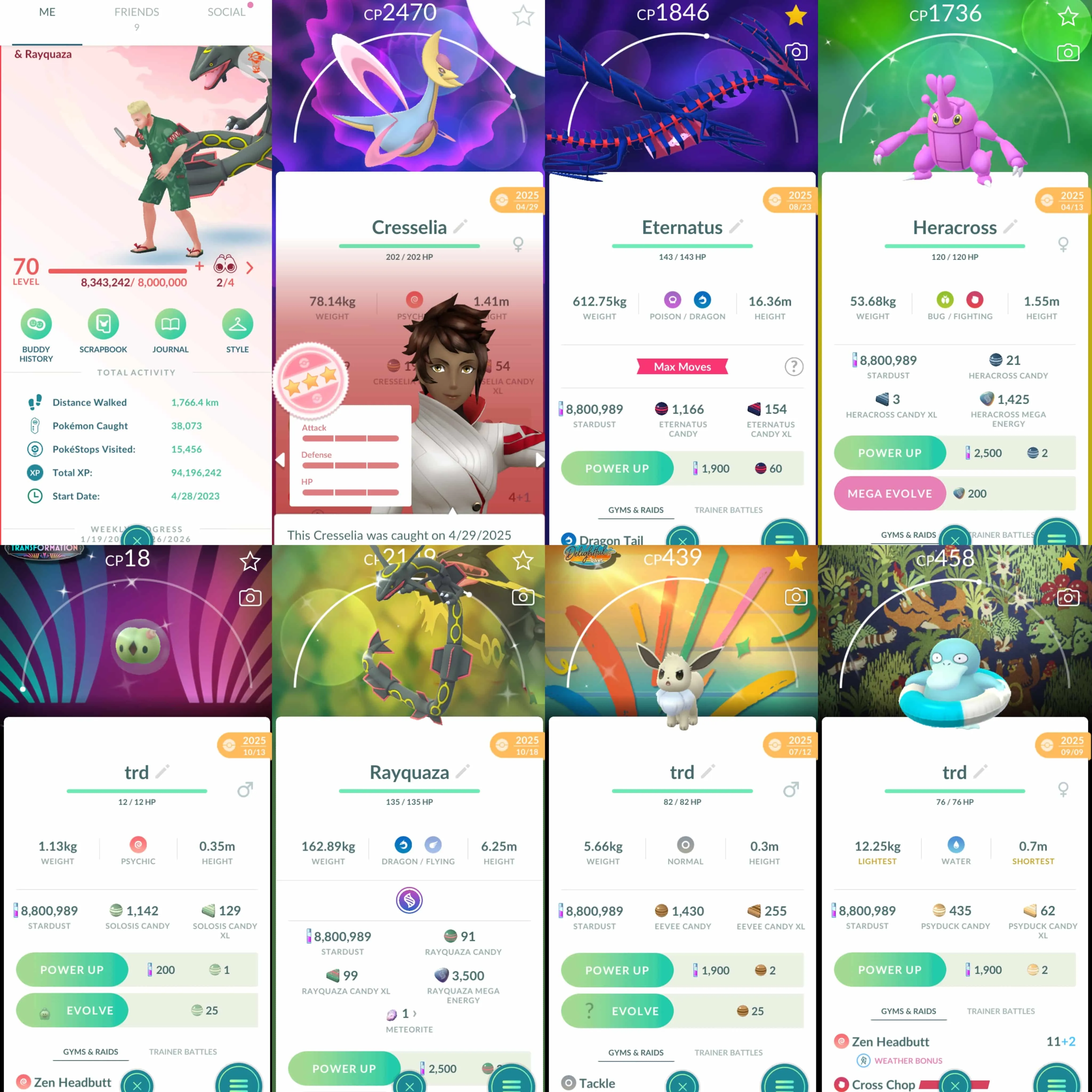 1934 Level 70 Eternatus Shiny Mega Rayquaza Shiny Mega Metagross Shiny Mega: Gyarados, Heracross, Kangaskhan, Absol, Camerupt, Sharpedo, Audino.