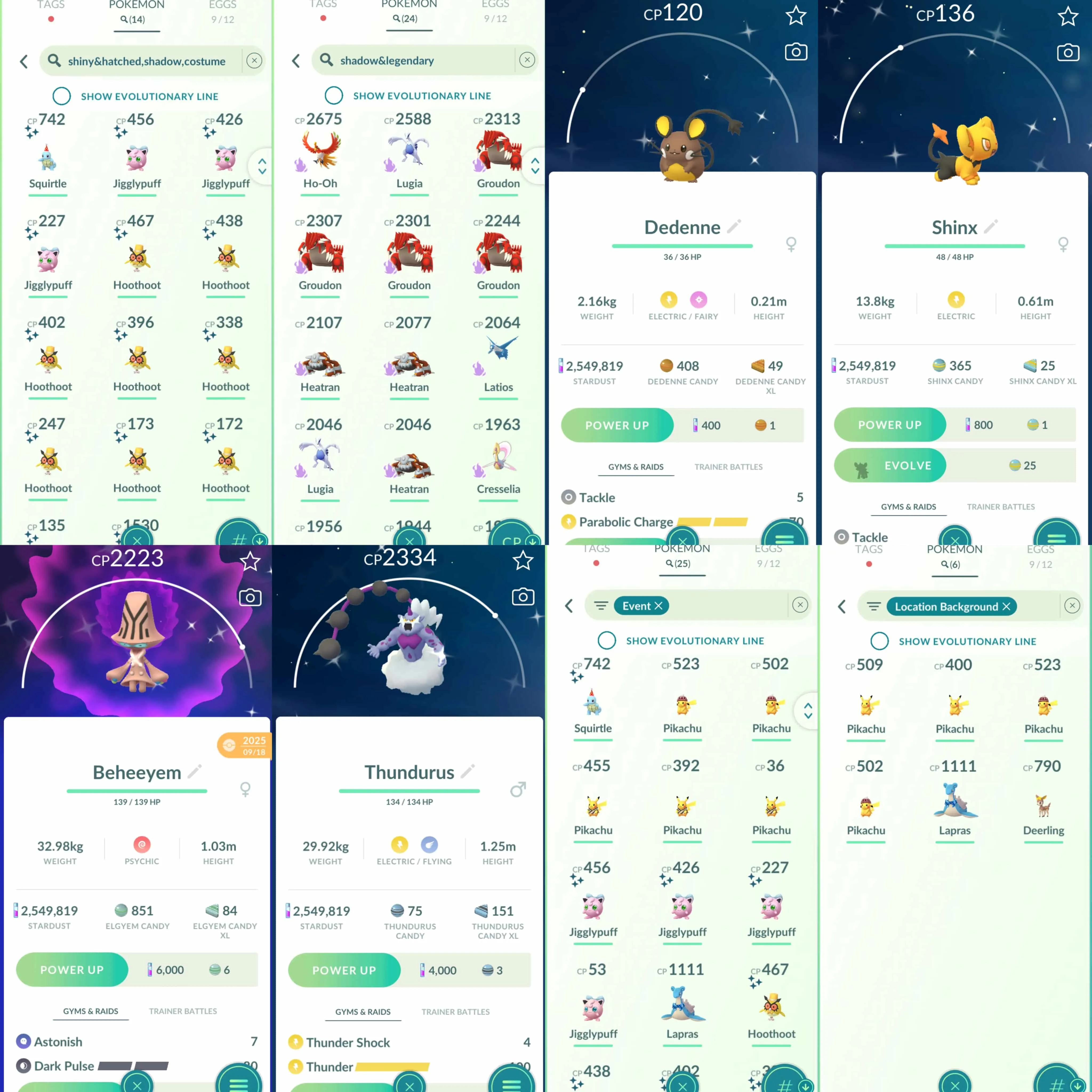 1942 Level 62 Shiny GMax Snorlax x2 Legendary100 x18 Raikou100 Shiny Shadow Cresselia Shiny Thundurus x2 Shiny Reshiram Shiny Kyurem Shiny Tapu Bulu Shiny Party Squirtle