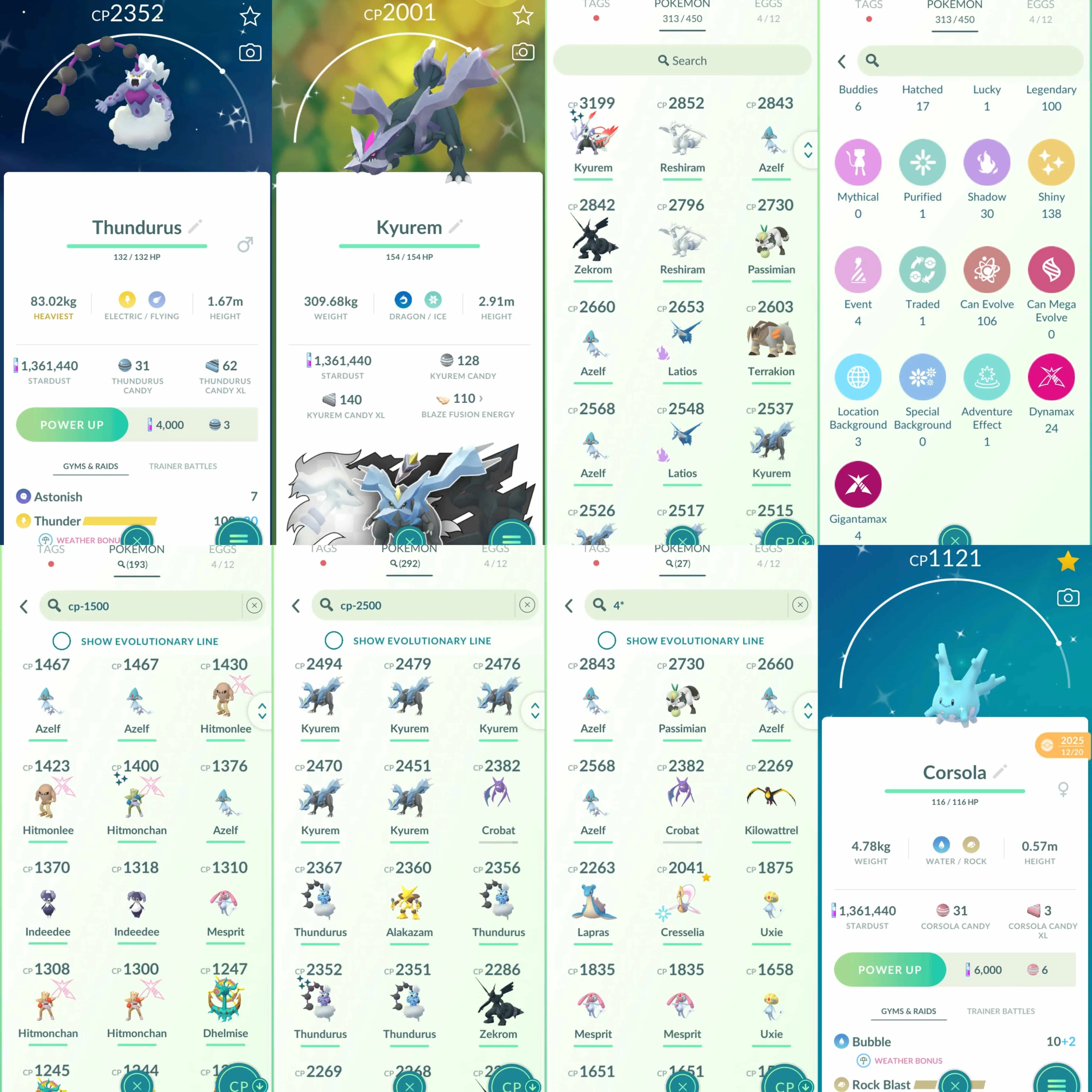 1943 Level 56 Shiny White Kyurem Ice Burn Shiny DMax Hitmonchan Legendary100 x20 Cresselia100 Shiny shadow Raikou Shiny Shadow Latios Shiny Heatran Shiny Shadow Cresselia Shiny Thundurus Shiny Kyurem x2 Shiny Corsola