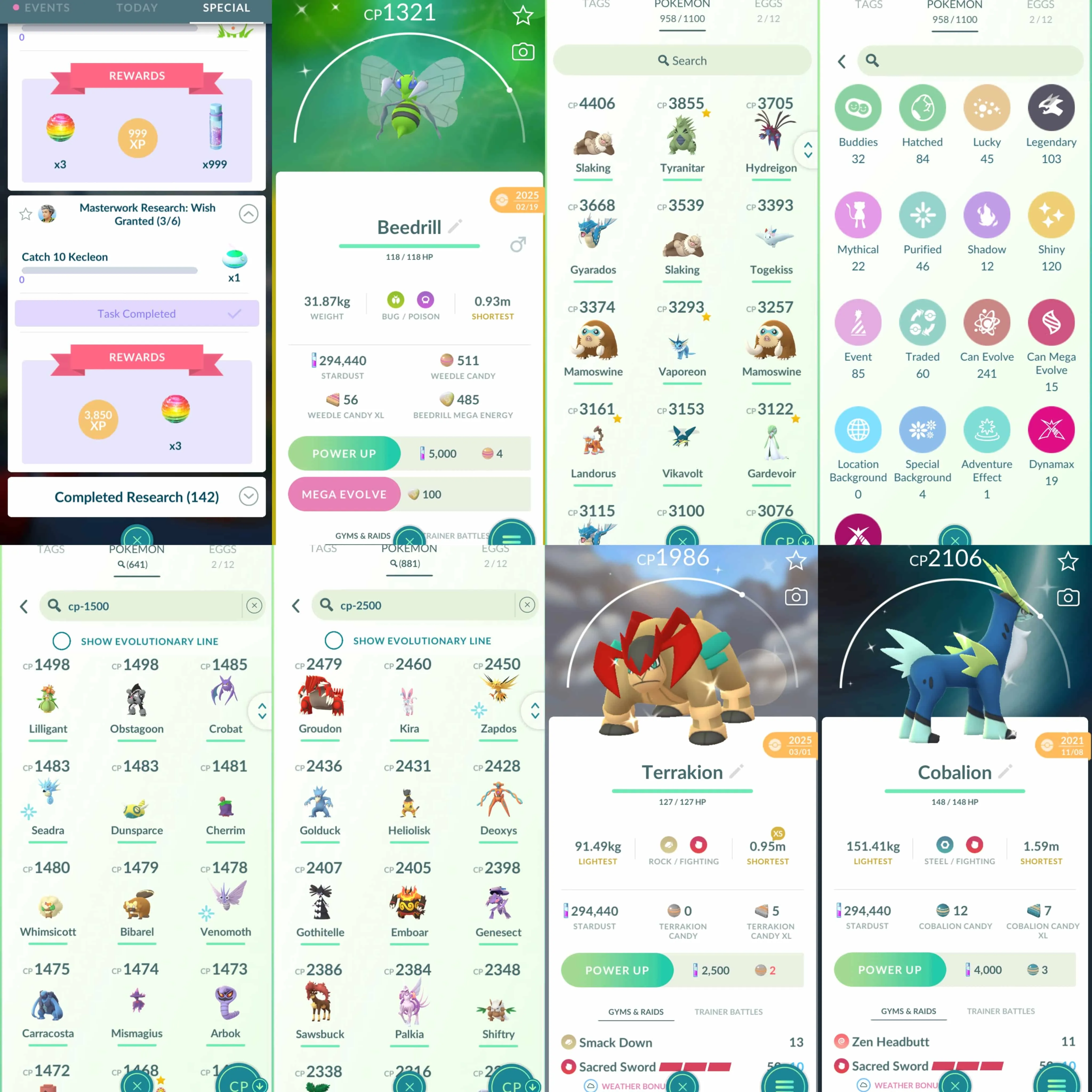 1945 Level 60 2019. Shiny Mew Shiny Celebi Shiny Jirachi Quest Shiny Mega Charizard Shiny: Cobalion, Terrakion, Zamazenta, Druddigon, Igglybuff, Pawniard, Metang, Mega Beedrill, Gyarados, Ditto, Eevee, Espeon, Blissey, Skitty, Haxorus, Greninja.