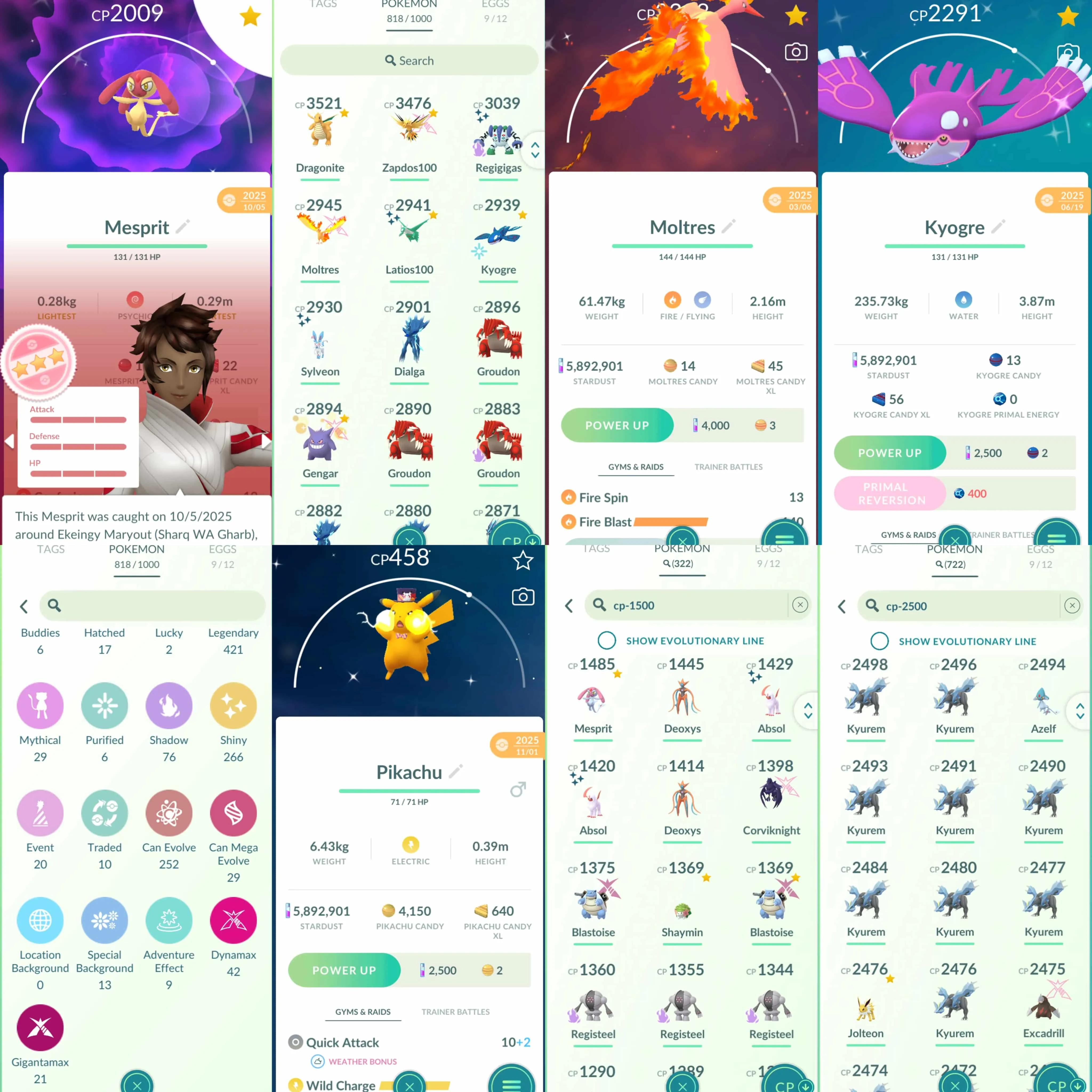 1946 Level 70 Eternatus Shundo Mega Latios Shundo Mesprit Shiny Mega Rayquaza Legends100 x12 DMax Zapdos100 Mega Latias100 Regieleki100 Shiny Dialga Roar of Time Shiny Solosis BG Shiny Mega: Heracross, Kangaskhan, Absol, Gallade, Audino.