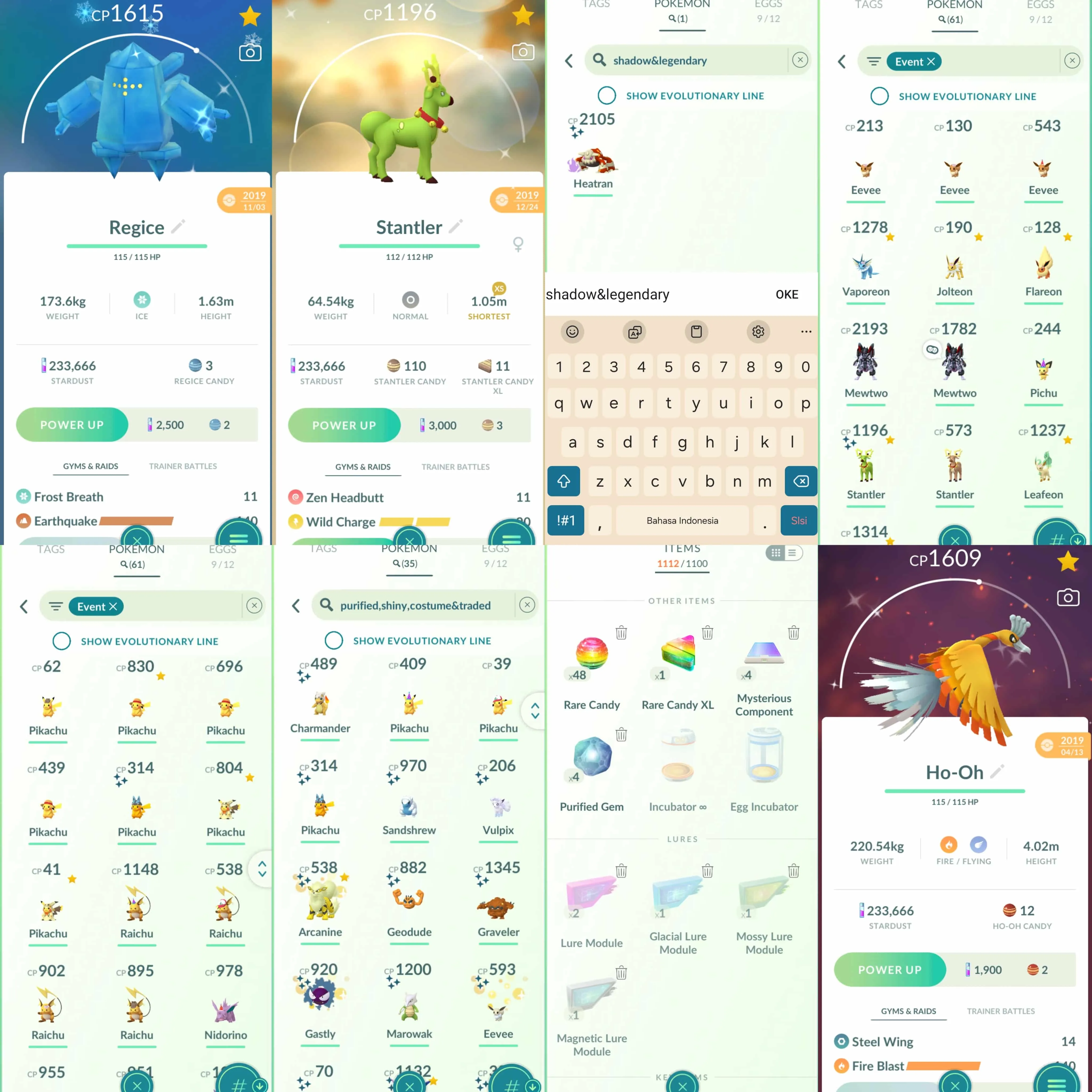 1952 Level 50 2016. Armored Mewtwo x2 tradeable Shiny Rayquaza Shiny Mewtwo Shiny Metagross Shiny Flower Crown Eevee x1 tradeable Shiny Charizard Shiny Pikachu Lucario Hat (traded) Shiny Charmander Cubine Hat (traded)