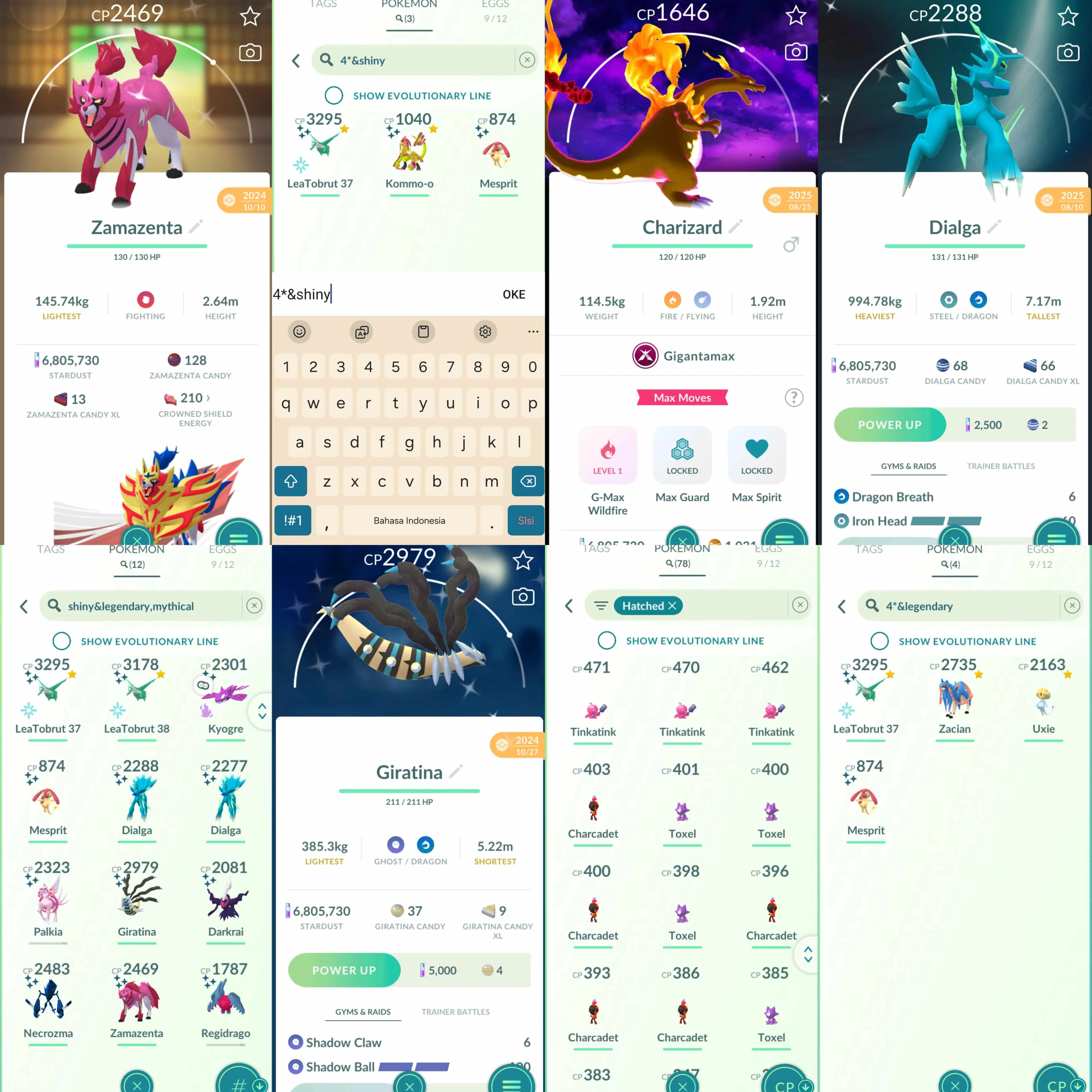 1957 Level 70 Eternatus Zacian100 Shundo Latios Shundo Mesprit Shundo Kommo-o Shiny Palkia Origin Spacial Rend Shiny: Latios, shadow Kyogre, Mesprit, Dialga Origin, Palkia Origin