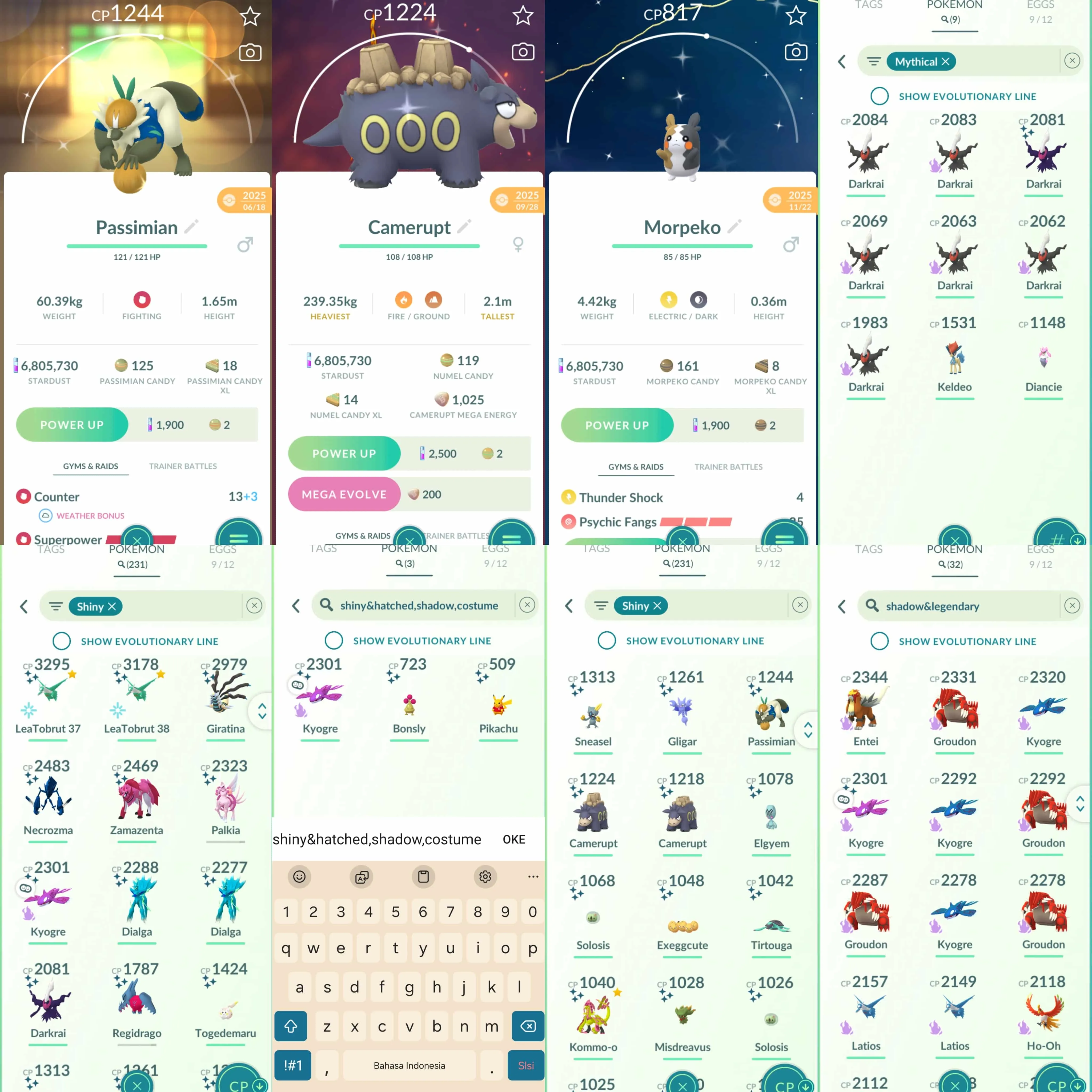 1957 Level 70 Eternatus Zacian100 Shundo Latios Shundo Mesprit Shundo Kommo-o Shiny Palkia Origin Spacial Rend Shiny: Latios, shadow Kyogre, Mesprit, Dialga Origin, Palkia Origin