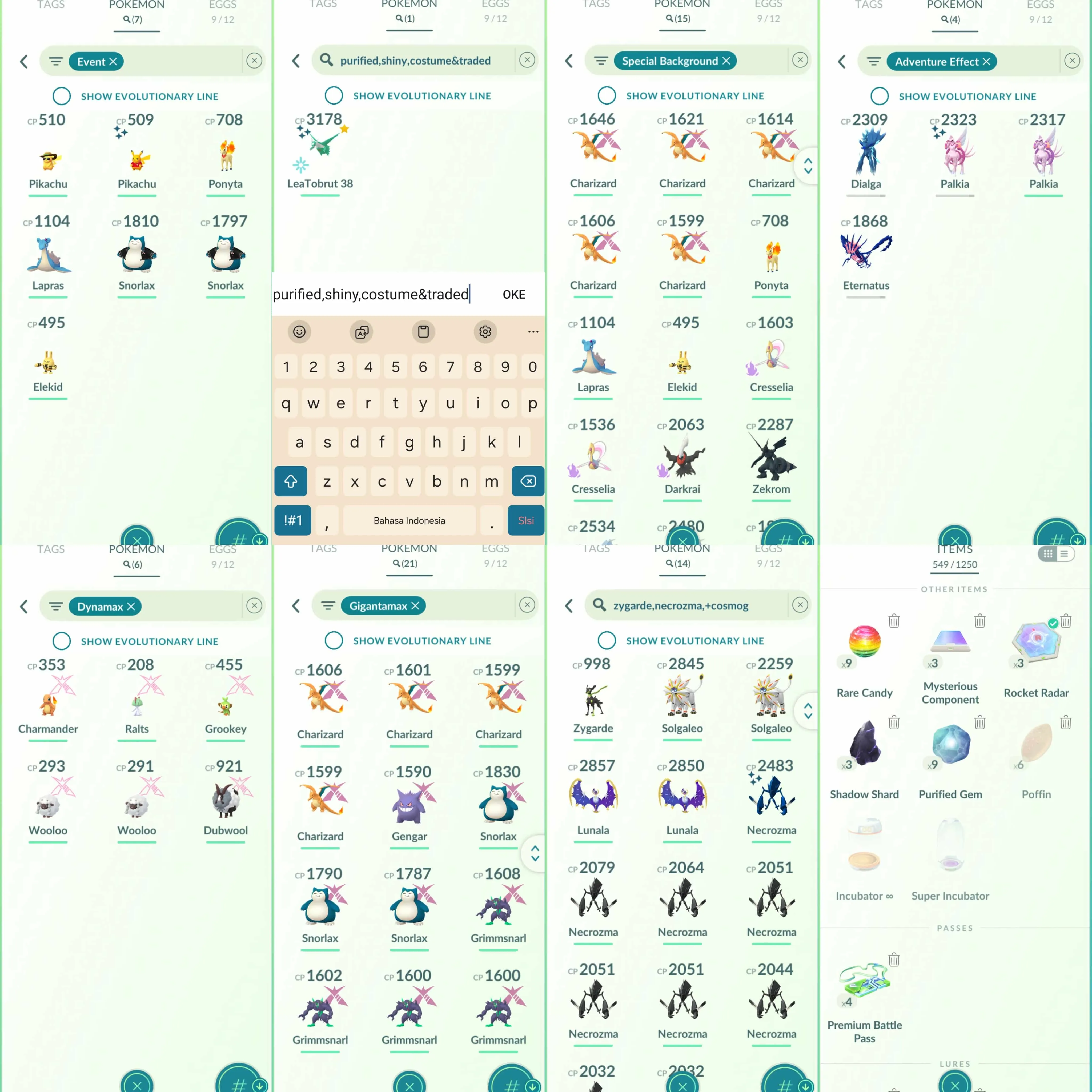 1957 Level 70 Eternatus Zacian100 Shundo Latios Shundo Mesprit Shundo Kommo-o Shiny Palkia Origin Spacial Rend Shiny: Latios, shadow Kyogre, Mesprit, Dialga Origin, Palkia Origin