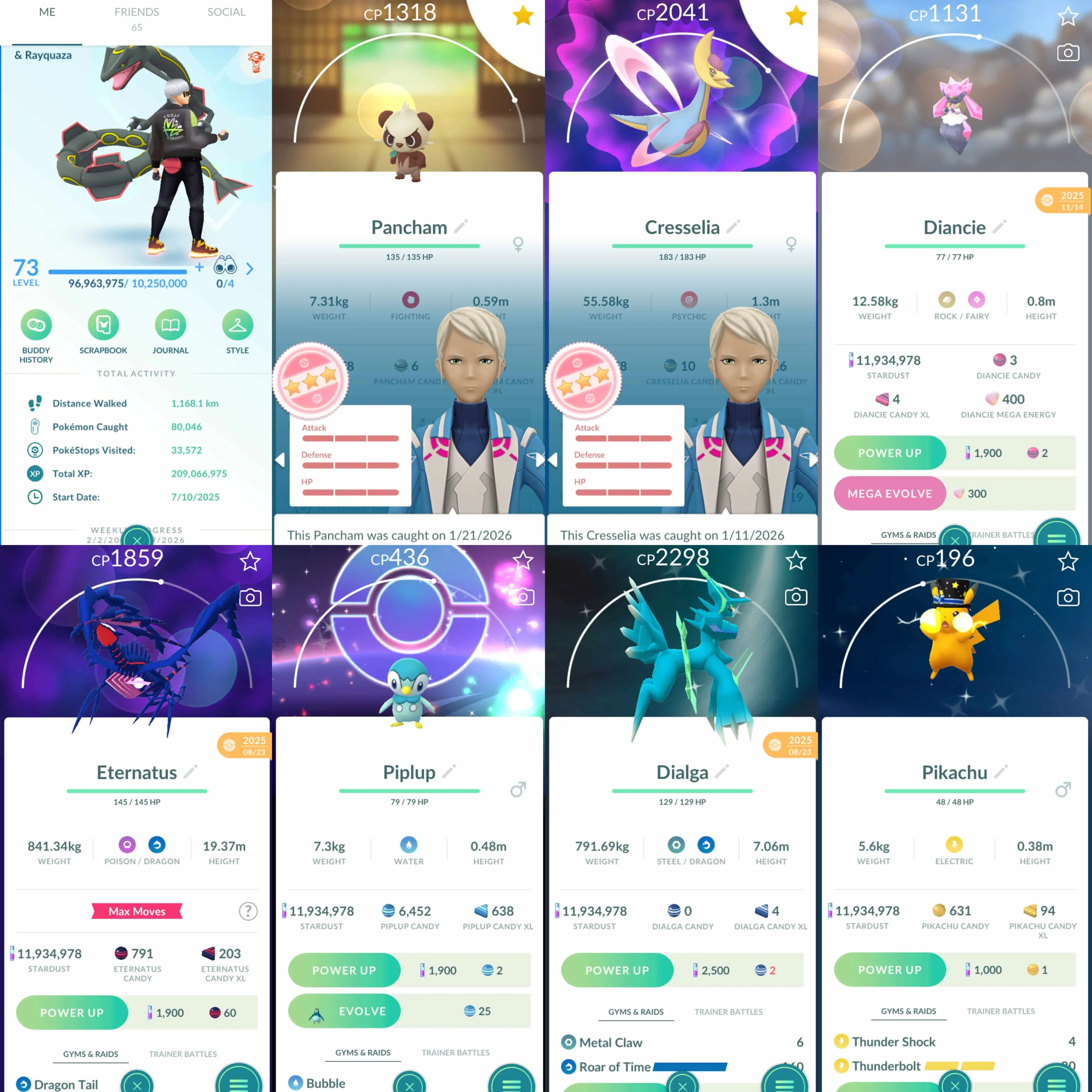 1958 Level 73 Eternatus Shiny Mega Rayquaza Shiny Mega Metagross Shiny Piplup BG x3 Shundo: Empoleon, Pancham, Rillaboom, Rookidee, Quaquaval, Mega Aerodactyl.